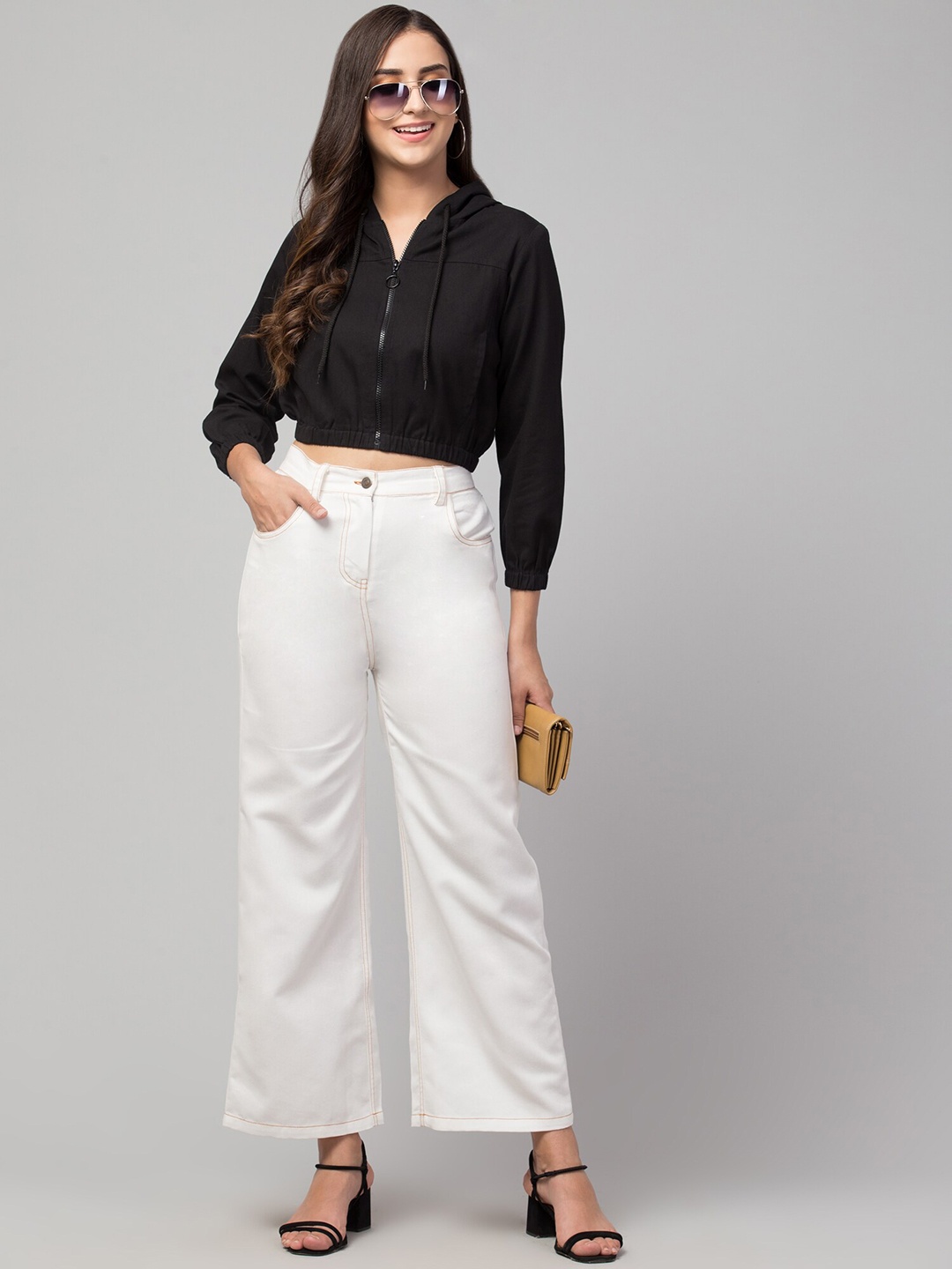 

Chemistry Women Flared Clean Look High-Rise Cotton Jeans, White