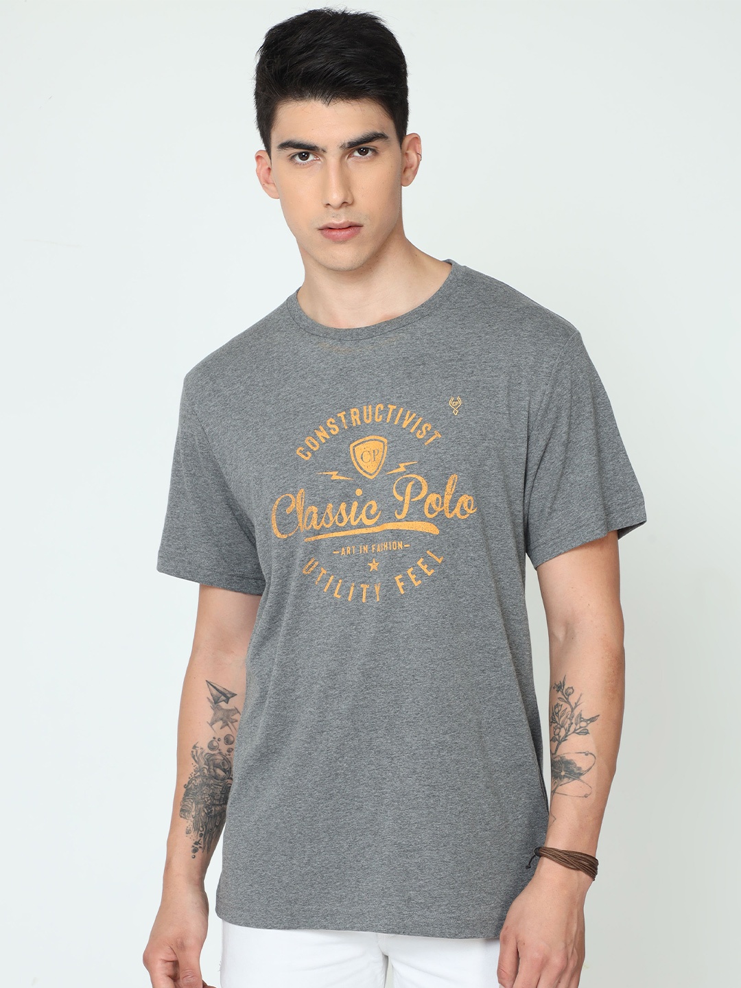 

Classic Polo Typography Printed Slim Fit Cotton T-shirt, Grey