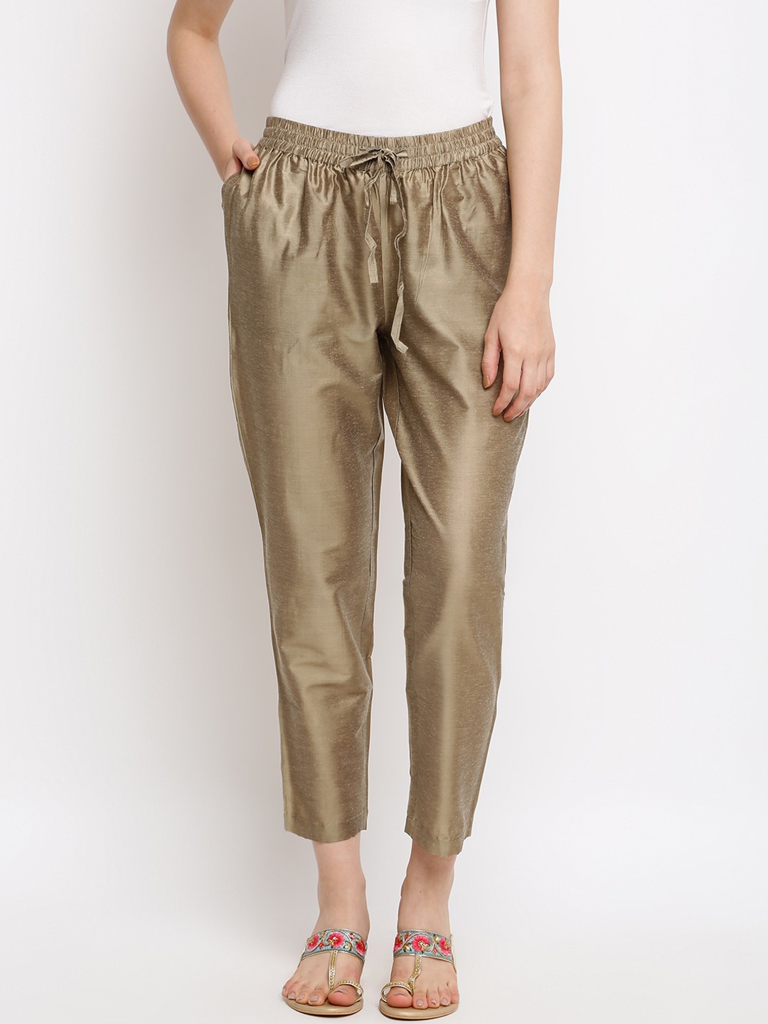 

IMARA Women Gold-Toned Straight Fit Trousers