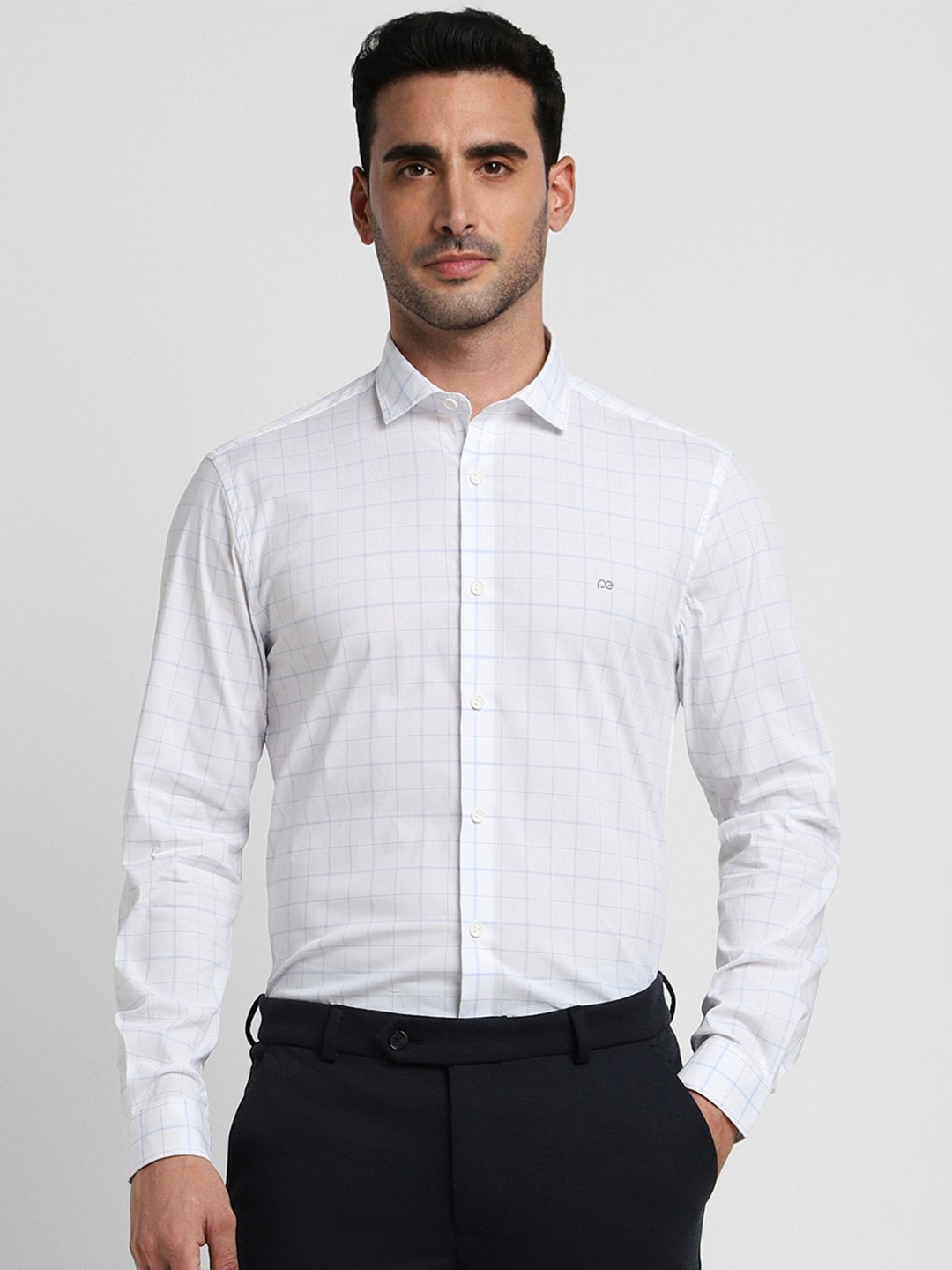 

Peter England Slim Fit Windowpane Checked Spread Collar Formal Shirt, White