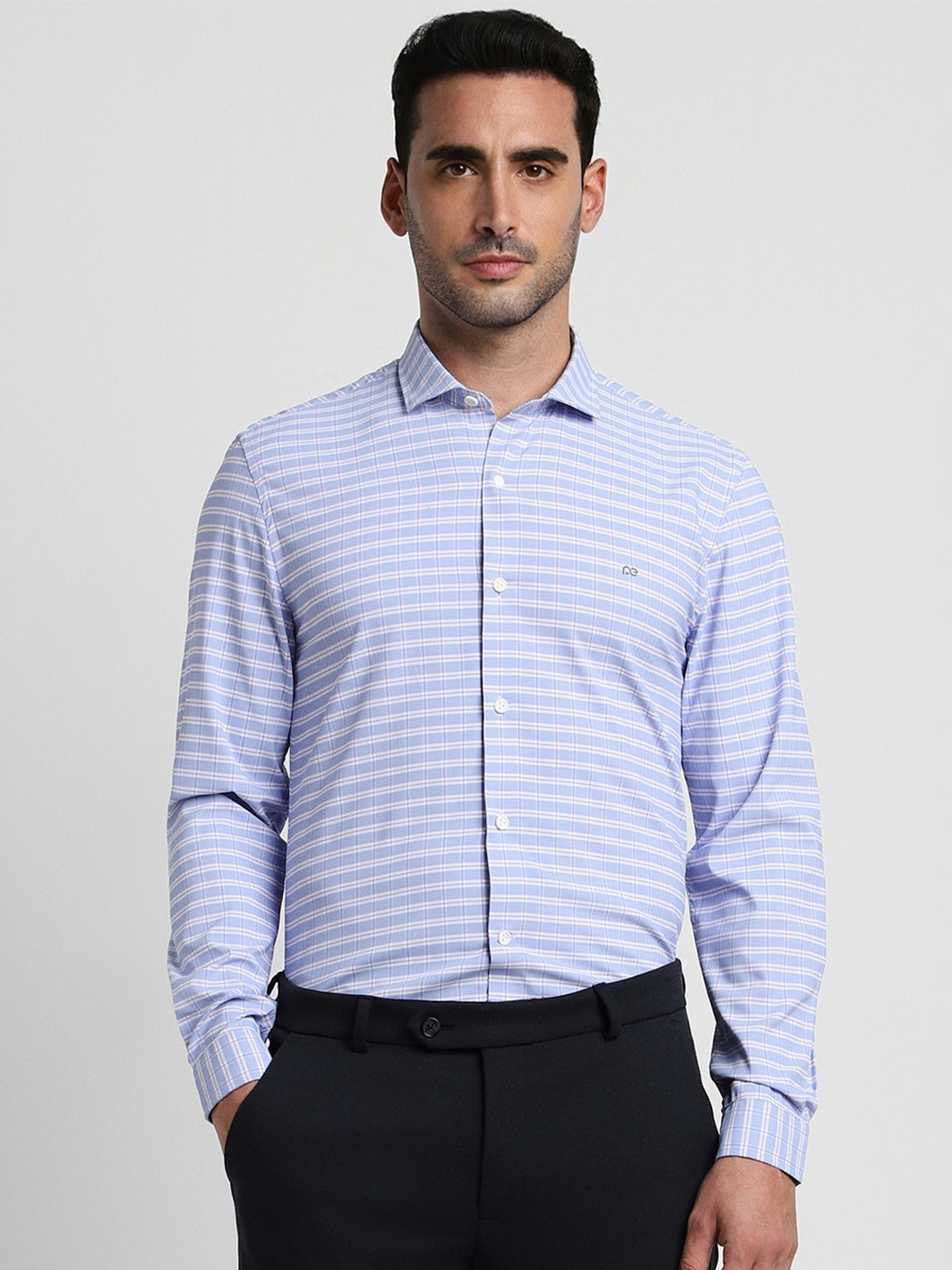 

Peter England Slim Fit Horizontal Striped Cutaway Collar Formal Shirt, Blue
