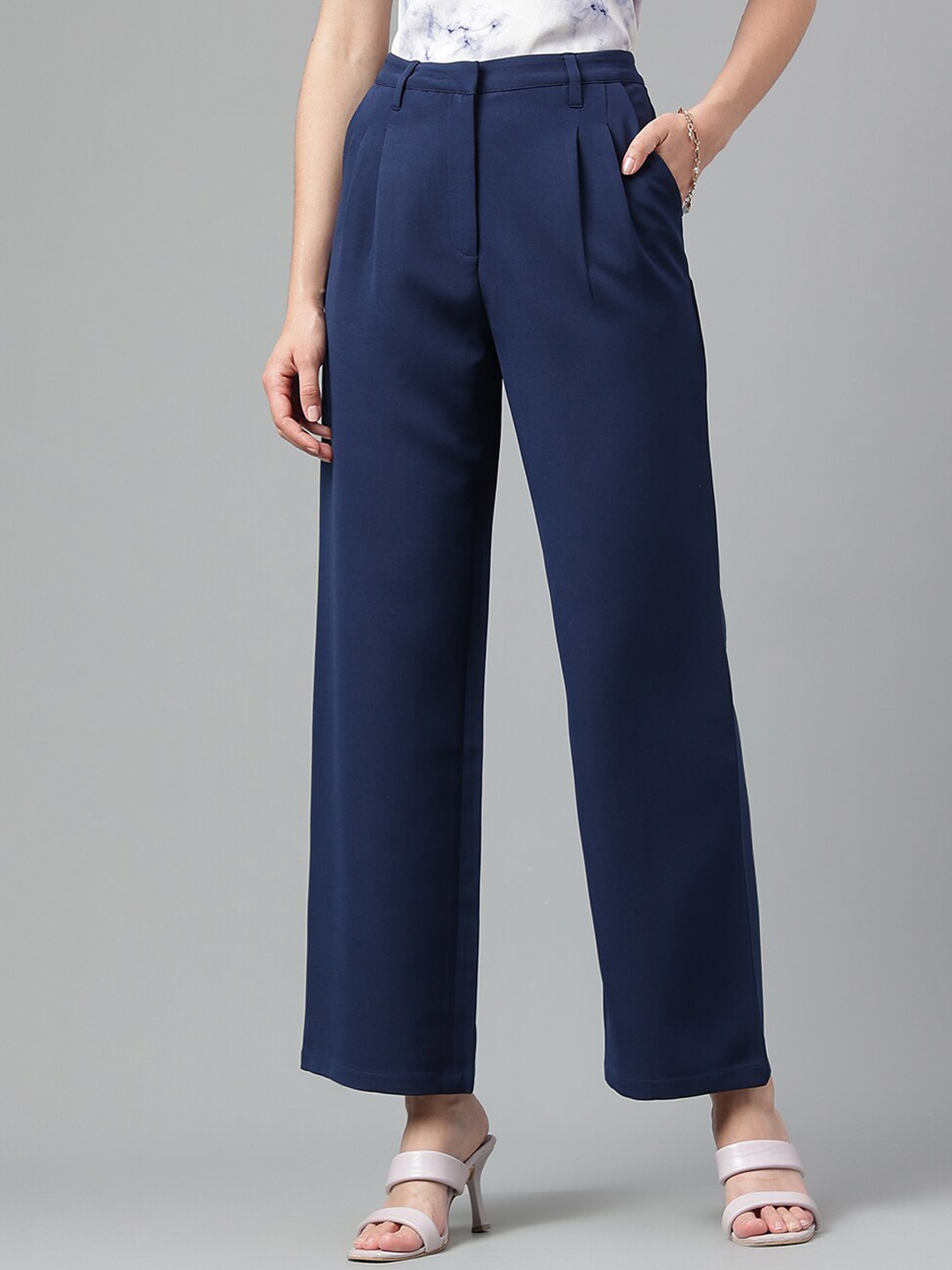 

Latin Quarters Women Pleated Parallel Trousers, Teal