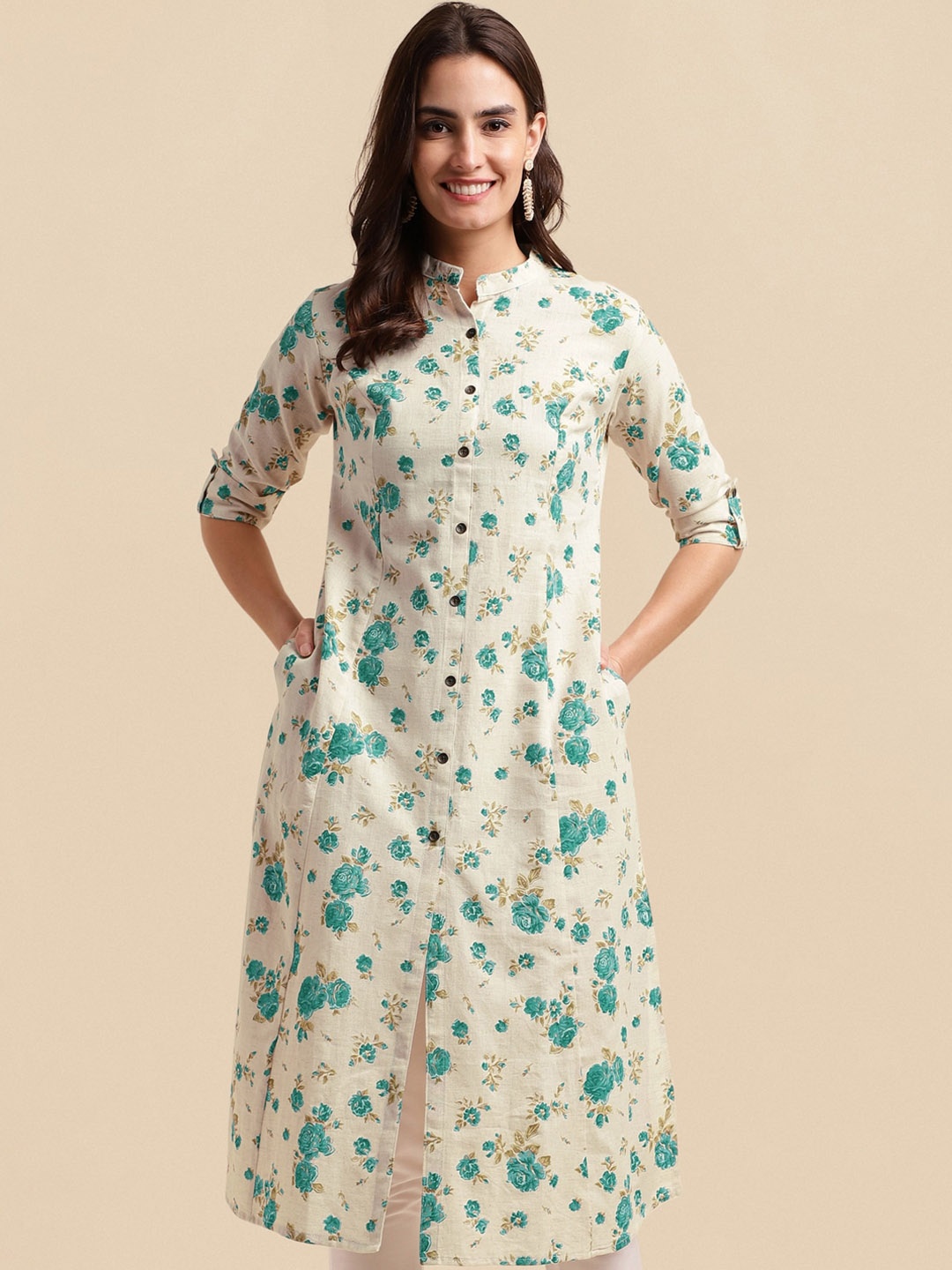 MIRCHI FASHION Floral Printed Kurta, Cream