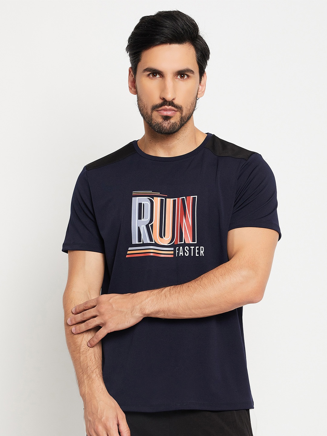 

EDRIO Typography Printed Cotton T-shirt, Navy blue