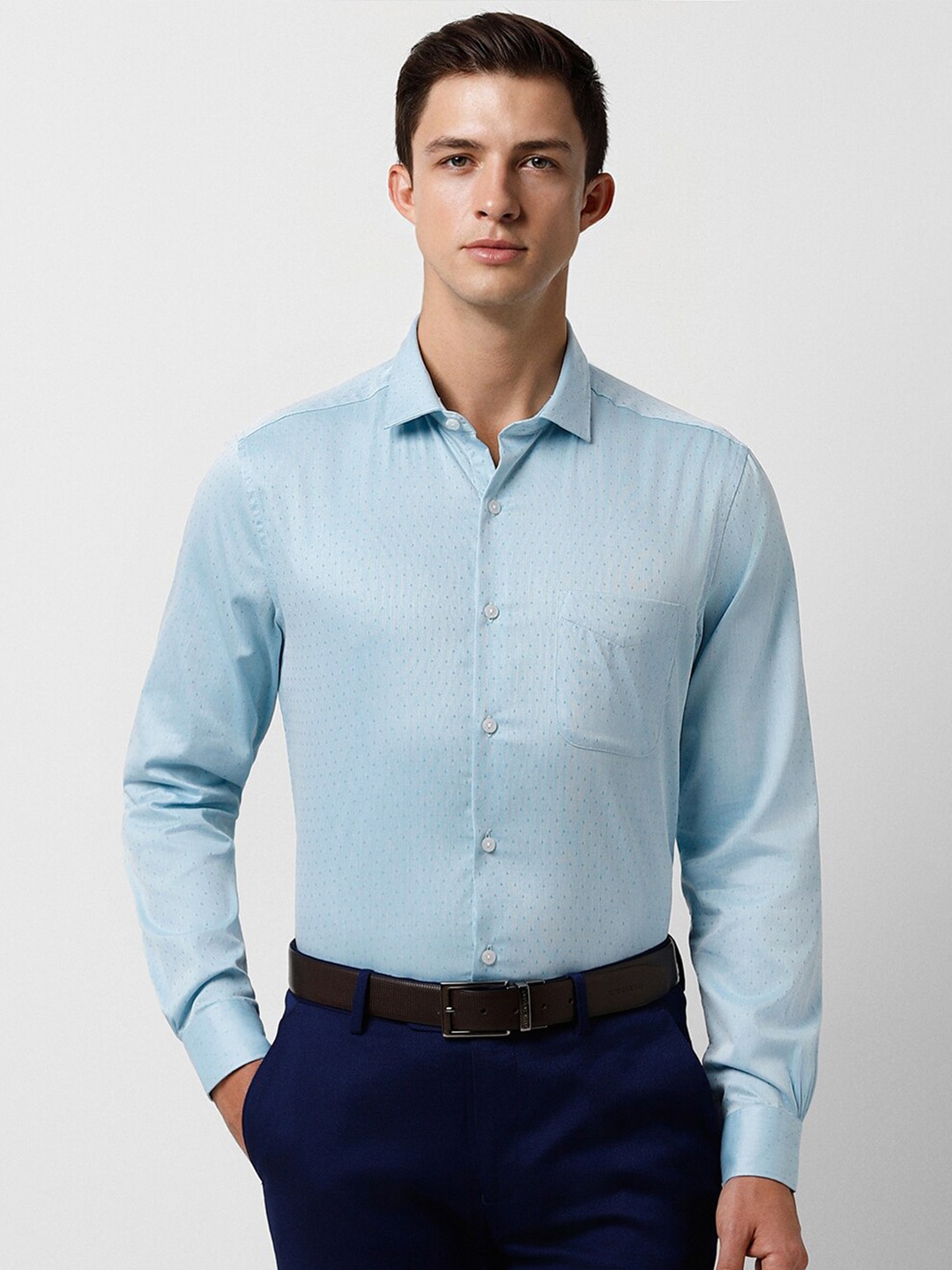 

Peter England Elite Micro Ditsy Printed Slim Fit Spread Collar Cotton Formal Shirt, Blue