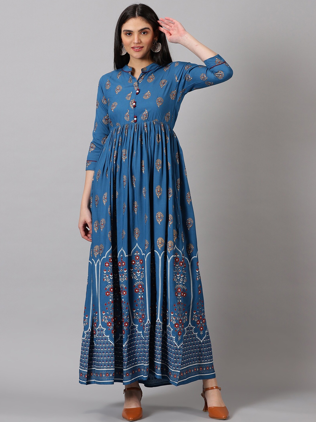 

PURSHOTTAM WALA Ethnic Motifs Printed Maxi Ethnic Dress, Blue