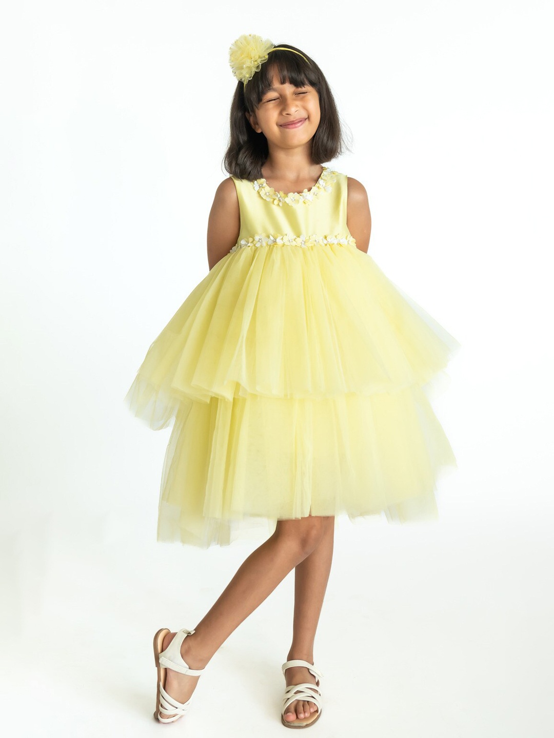

A Little Fable Girls Layered A-Line Dress, Yellow