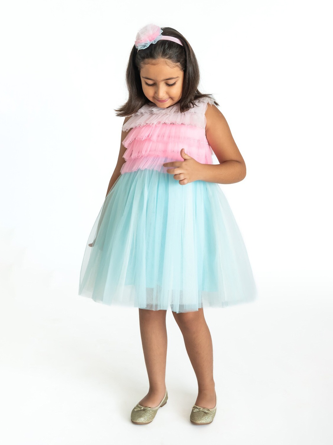 

A Little Fable Girls Layered Detail Fit & Flare Dress, Pink