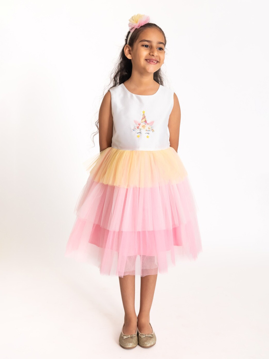 

A Little Fable Girls Layered Fit & Flare Dress, White