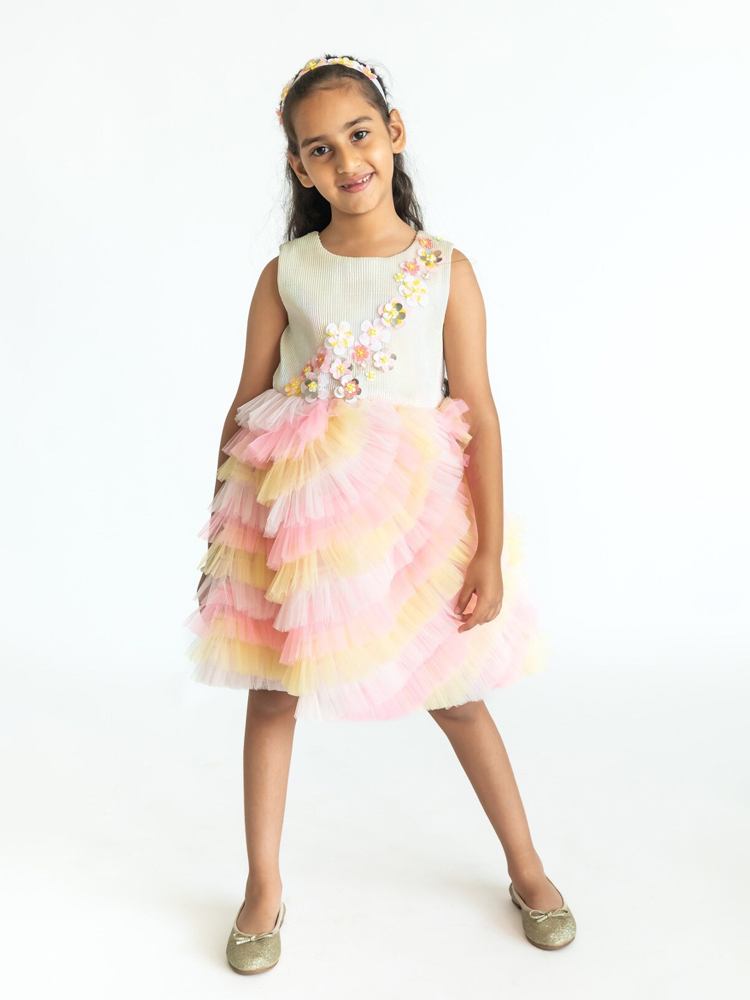 

A Little Fable Girls Layered A-Line Dress, White