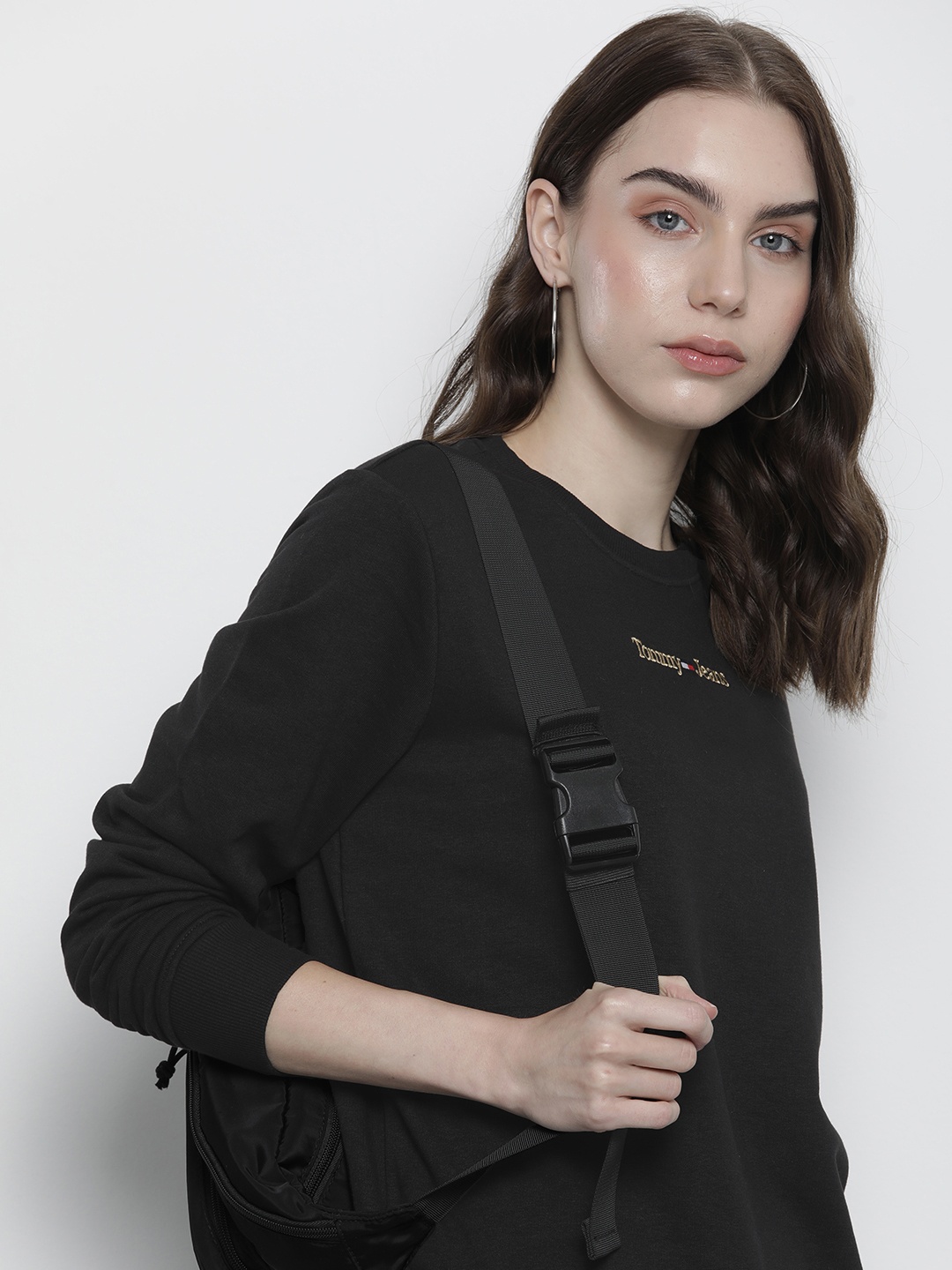 

Tommy Hilfiger Brand Logo Embroidered Round Neck Sweatshirt, Black