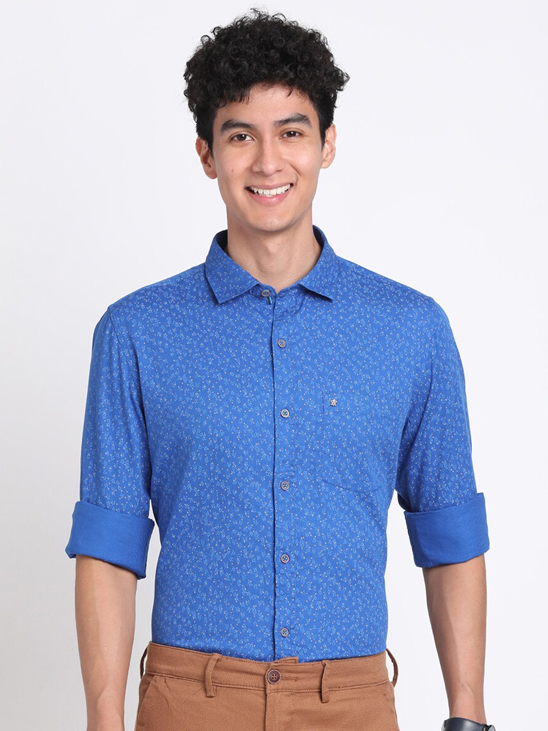 

Turtle Relaxed Micro Ditsy Printed Pure Cotton Casual Shirt, Blue