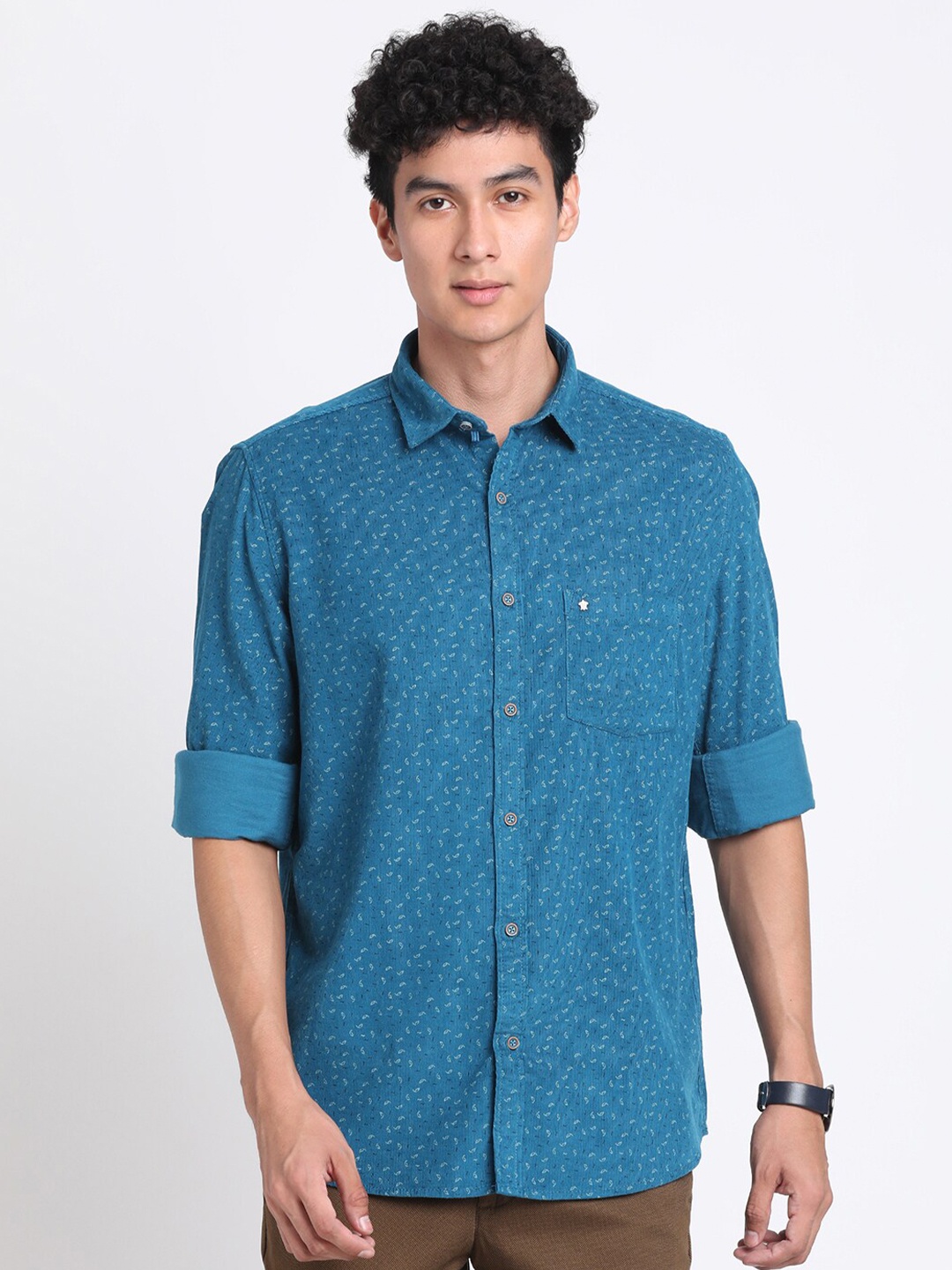 

Turtle Relaxed Slim Fit Micro Ditsy Printed Pure Cotton Casual Shirt, Blue