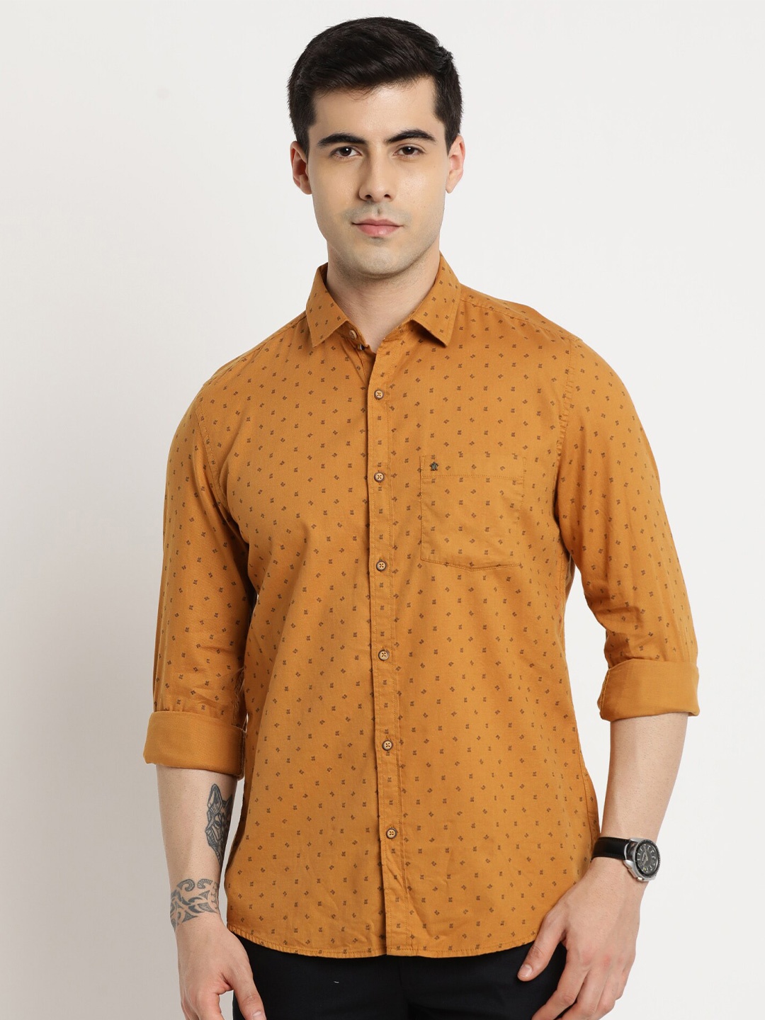 

Turtle Relaxed Micro Ditsy Printed Pure Cotton Casual Shirt, Mustard