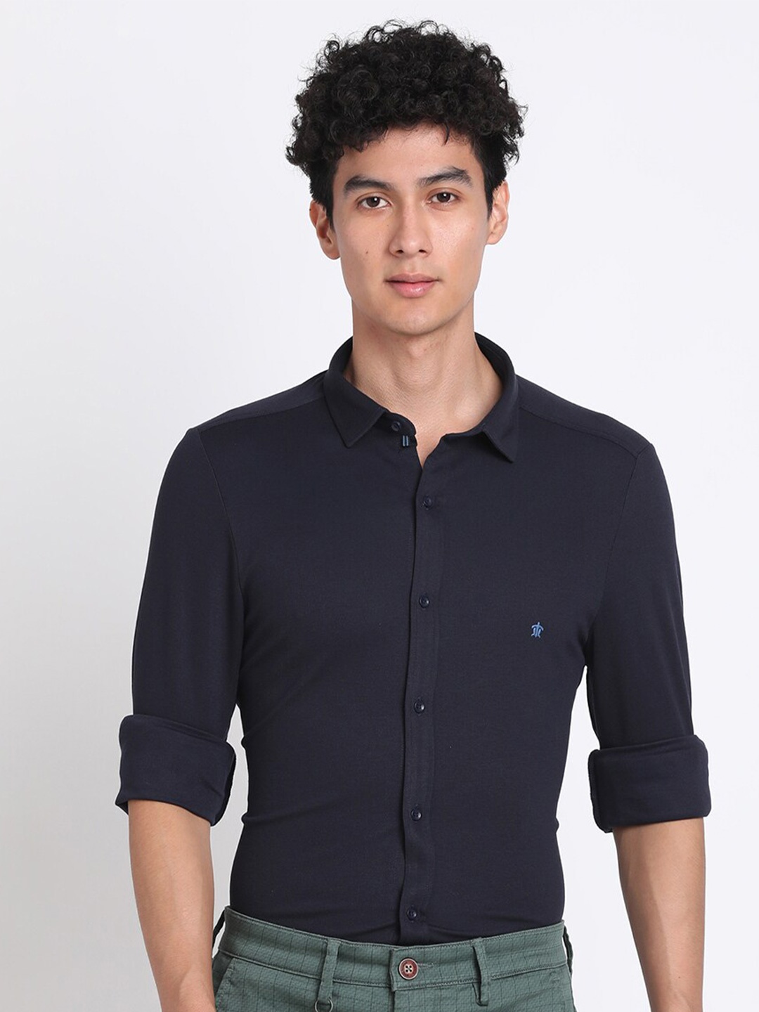 

Turtle Relaxed Spread Collar Slim Fit Cotton Formal Shirt, Navy blue