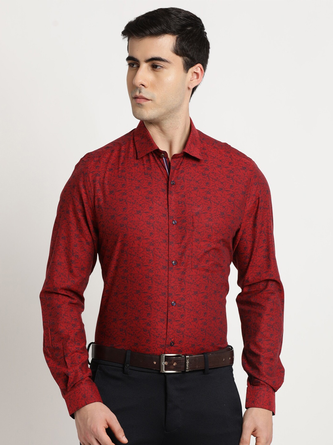 

Turtle Premium Slim Fit Floral Printed Pure Cotton Casual Shirt, Red