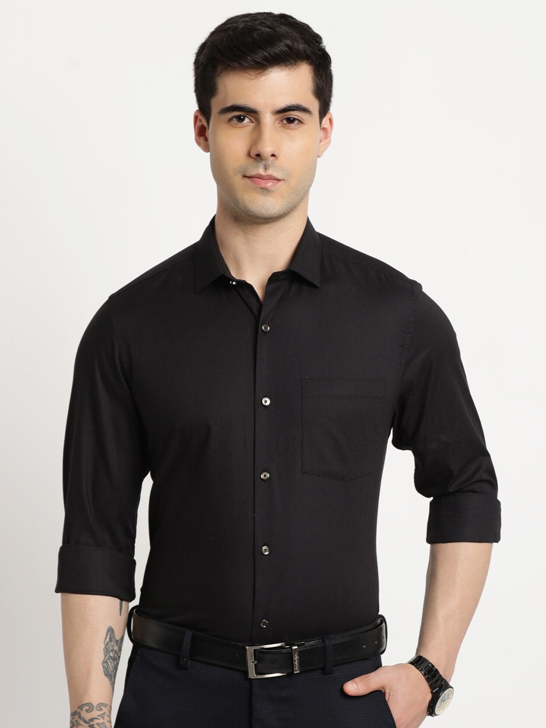 

Turtle Premium Slim Fit Opaque Pure Cotton Formal Shirt, Black