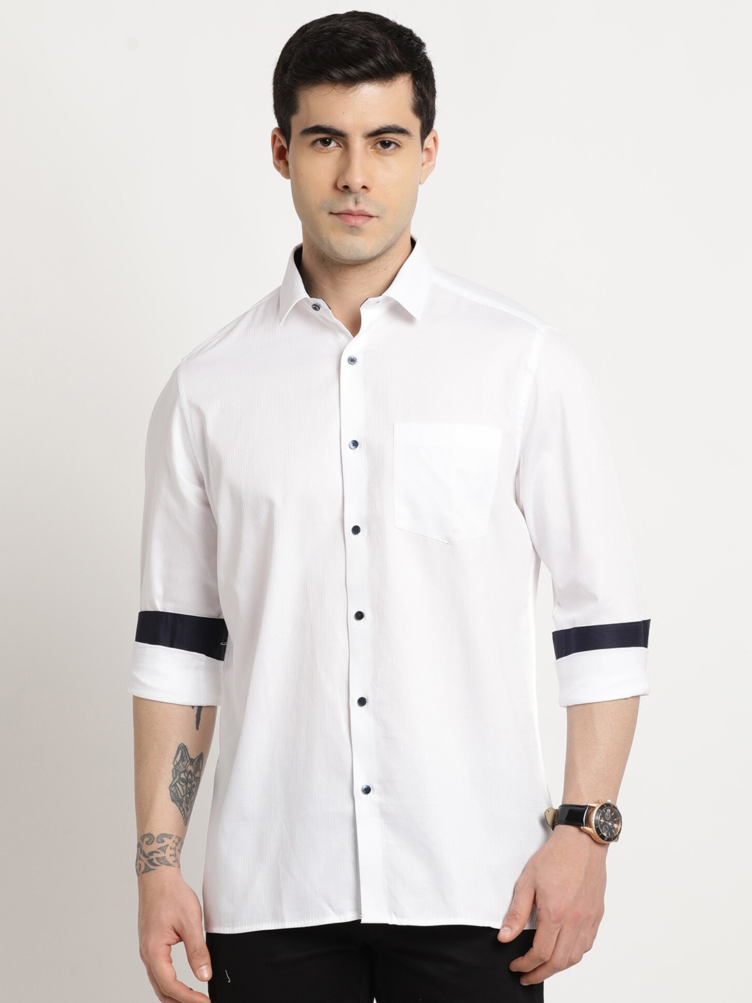 

Turtle Modern Slim Fit Opaque Pure Cotton Casual Shirt, Cream
