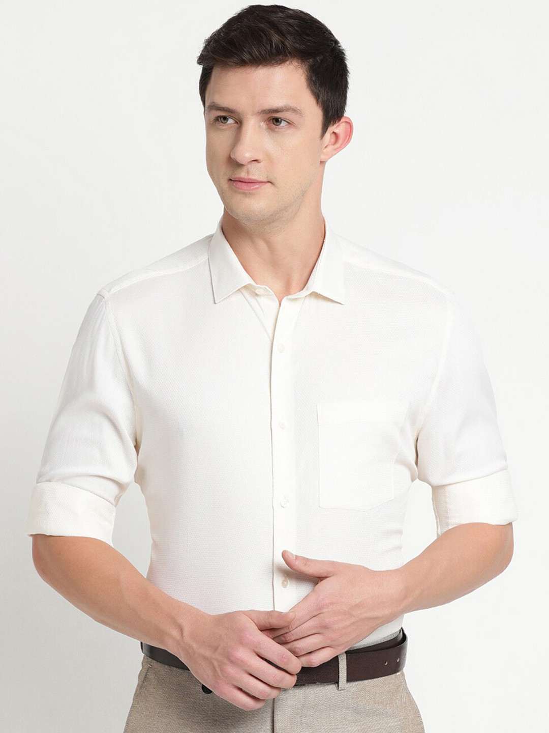 

Turtle Modern Spread Collar Slim Fit Pure Cotton Formal Shirt, White