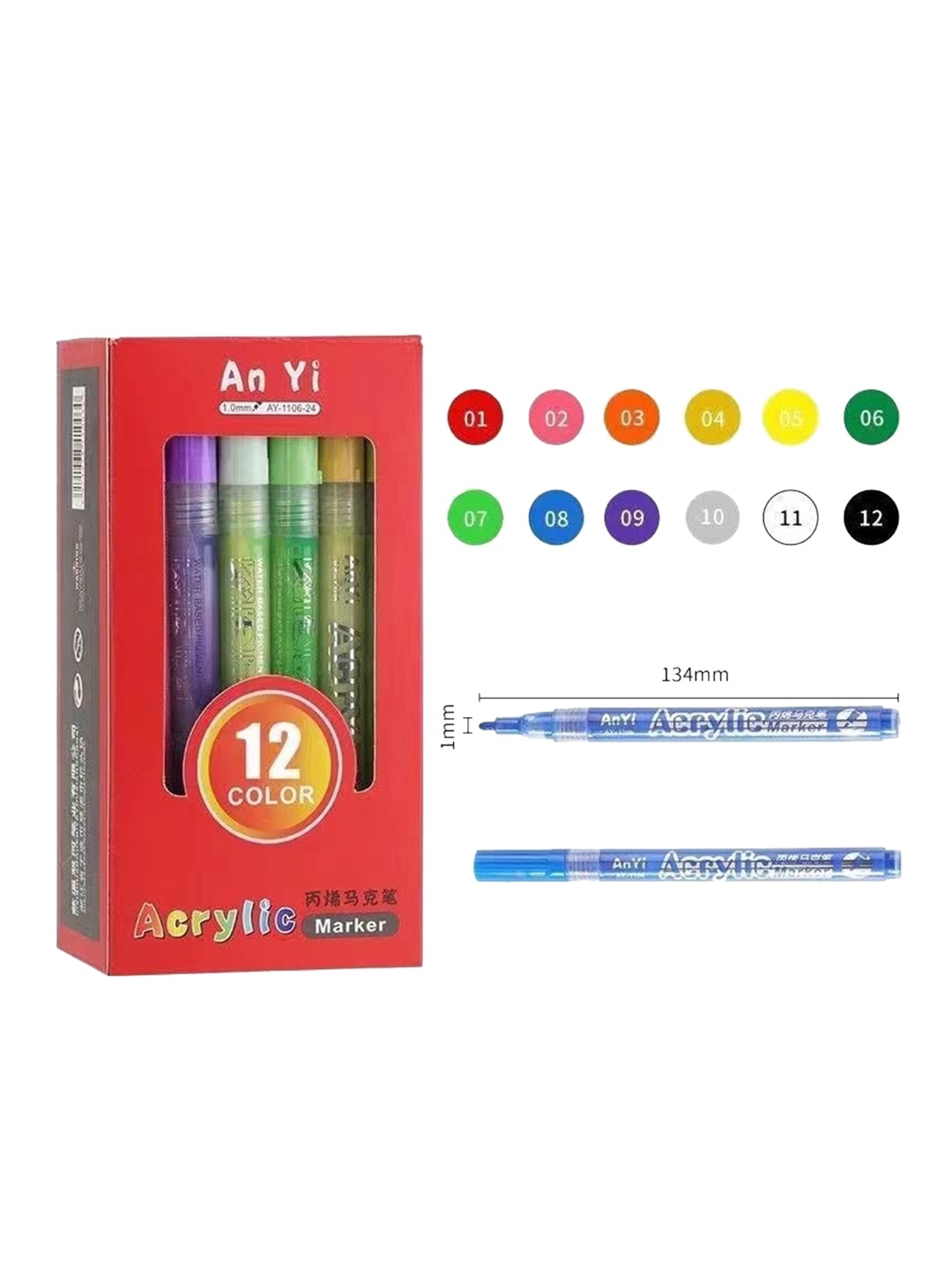 

Alexvyan 12-Pcs Acrylic Paint Marker, Blue