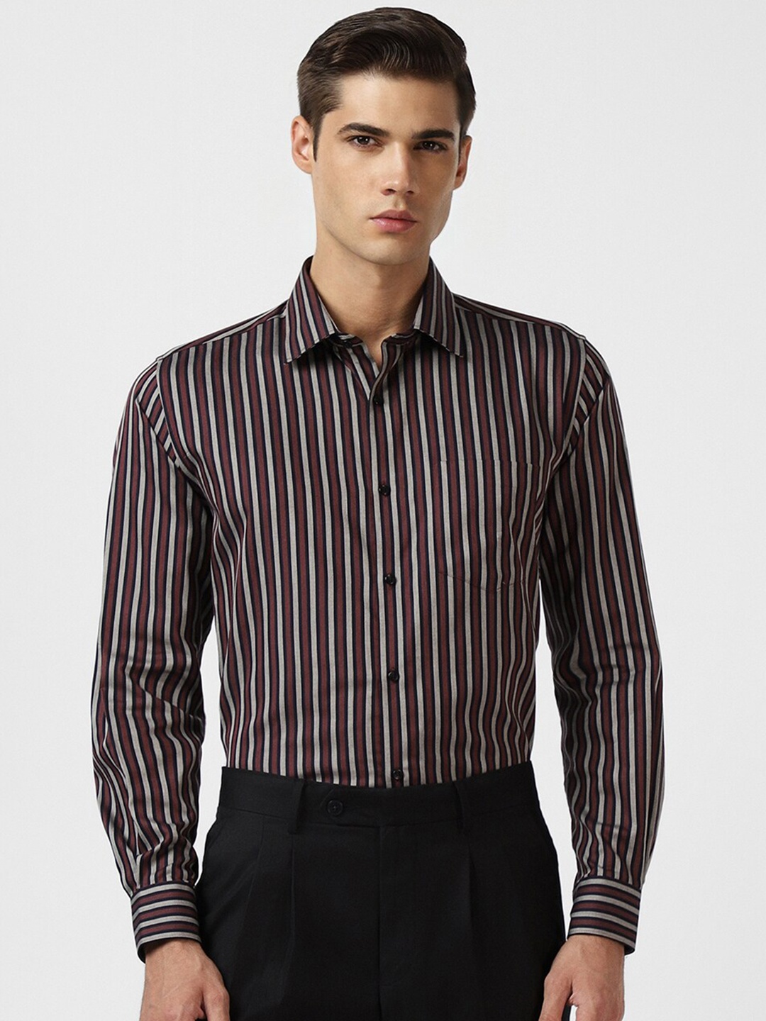 

Van Heusen Striped Pure Cotton Formal Shirt, Brown