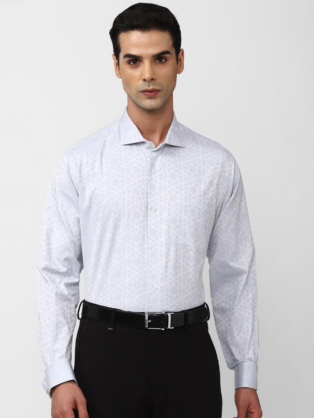 

Van Heusen World Wear Floral Printed Spread Collar Pure Cotton Formal Shirt, Grey