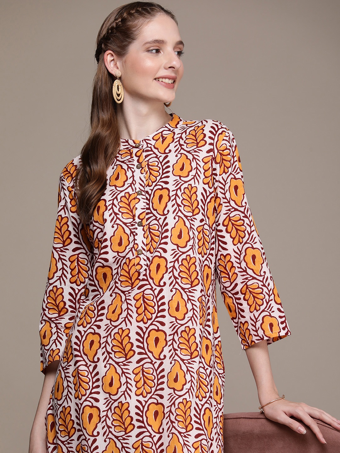

Anouk Women Ethnic Motifs Printed Straight Kurta, Mustard