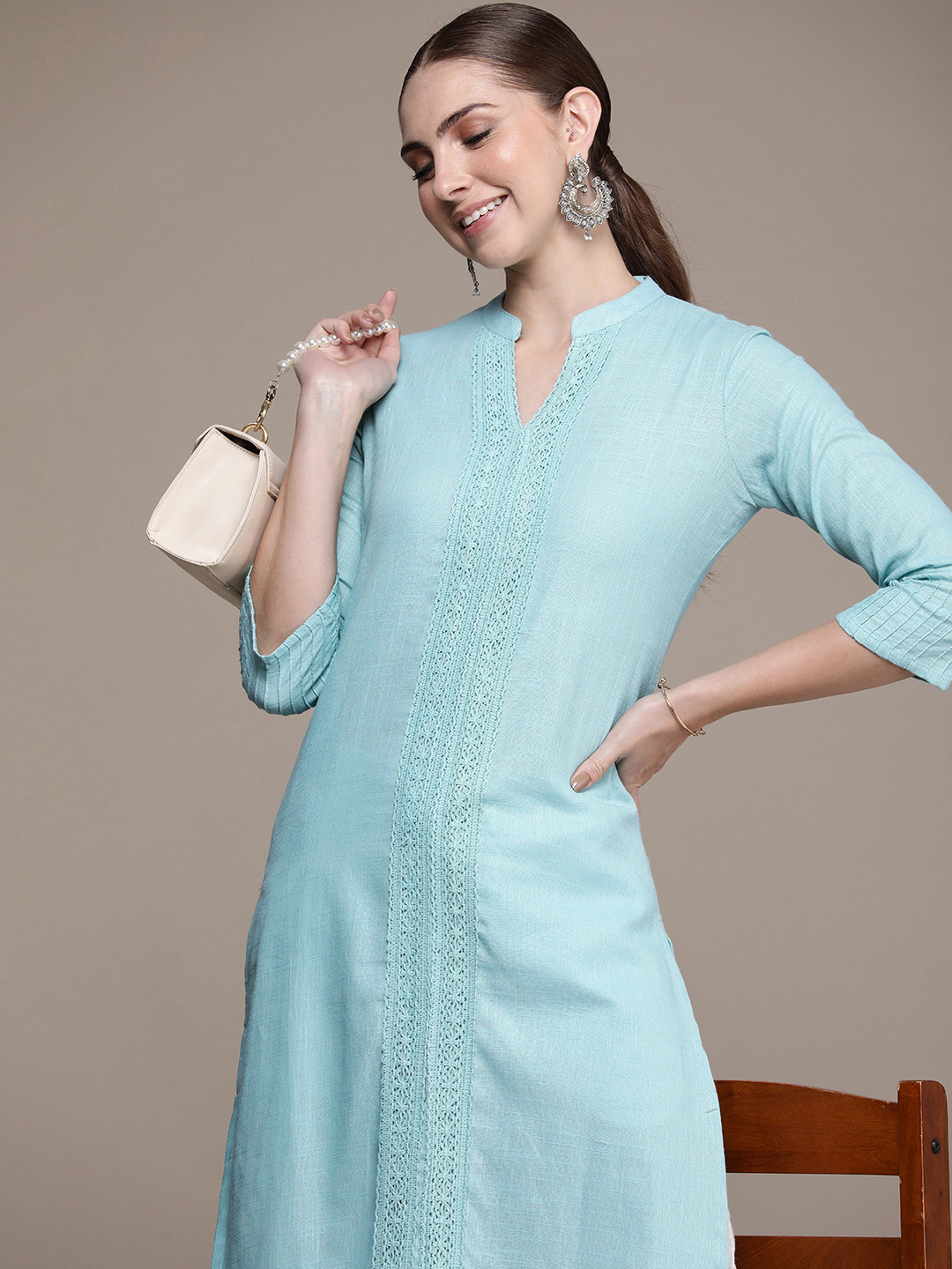 

Anouk Women Woven Design Straight Kurta, Green