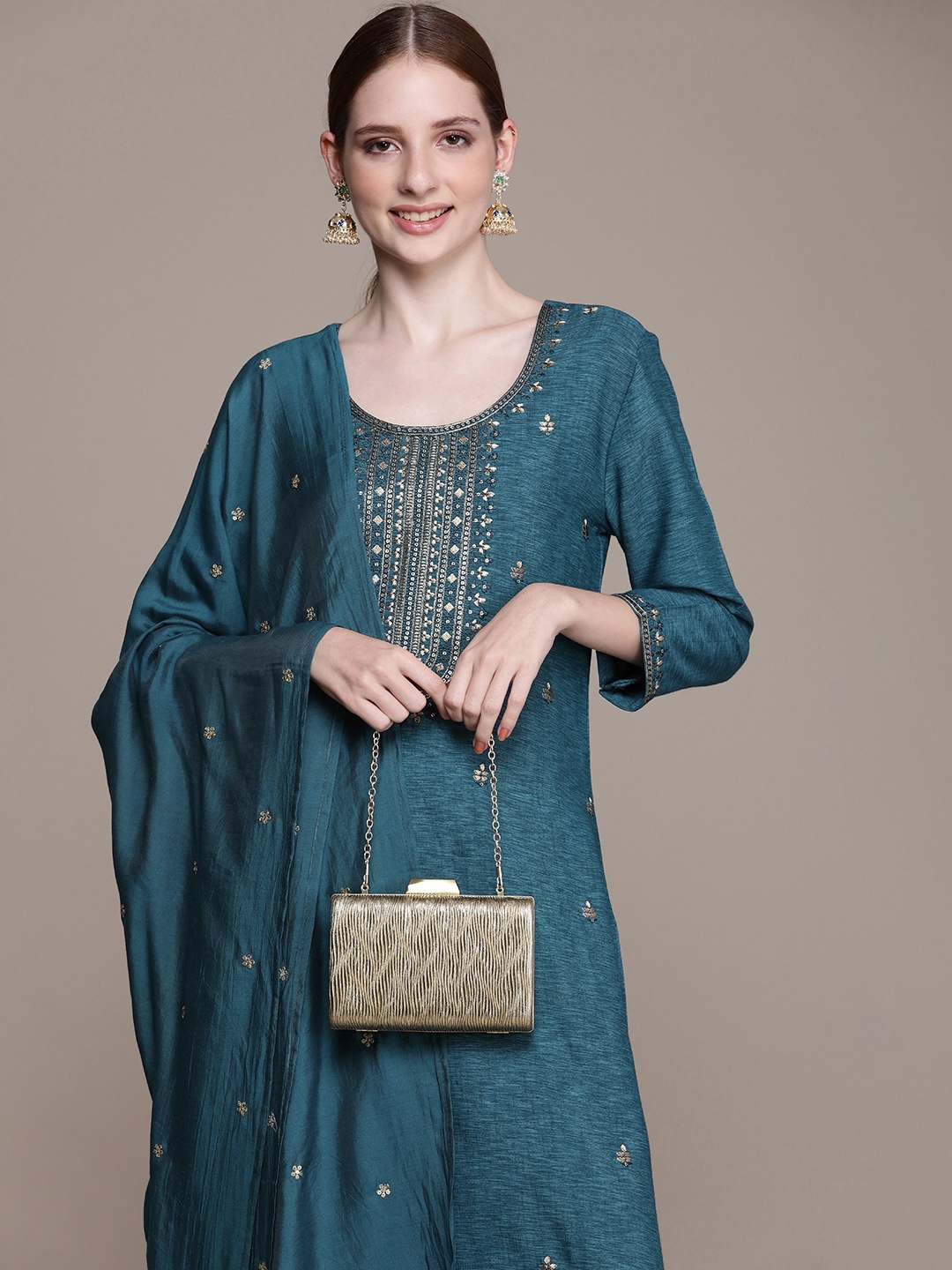 

Anouk Women Ethnic Motifs Embroidered Sequinned Kurta with Trousers & With Dupatta, Blue