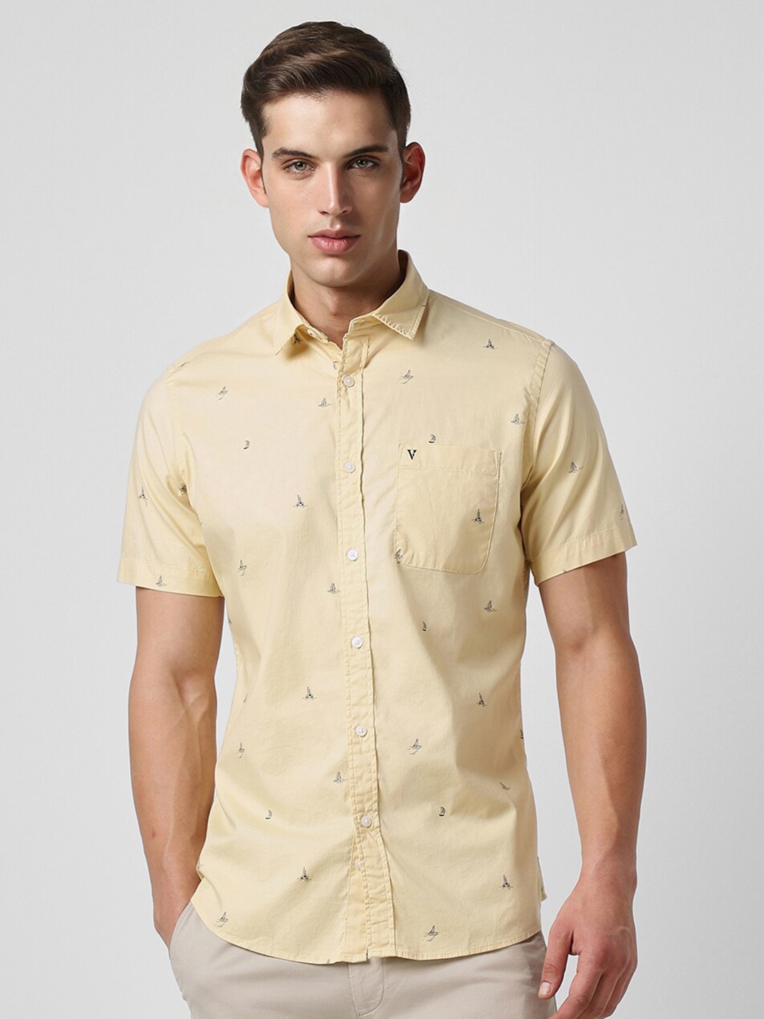 

Van Heusen Sport Slim Fit Micro Ditsy Printed Printed Casual Shirt, Yellow