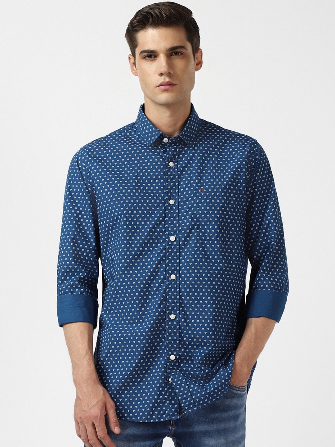 

Van Heusen Sport Slim Fit Micro Ditsy Printed Casual Pure Cotton Shirt, Blue