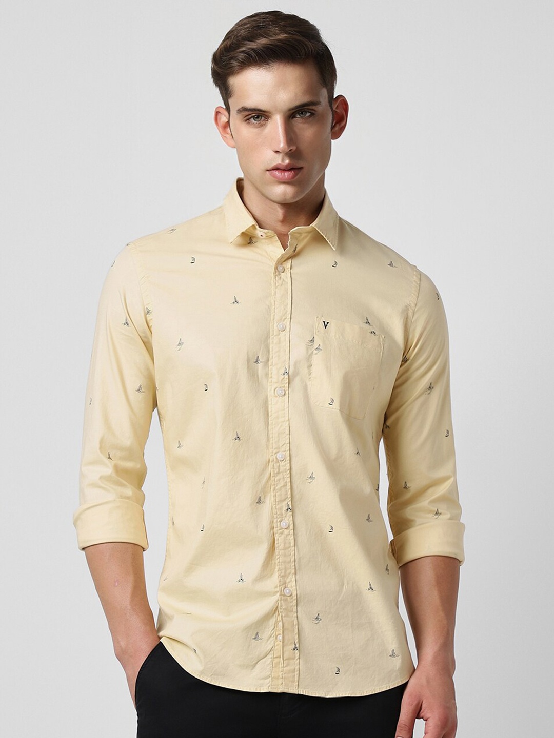 

Van Heusen Sport Slim Fit Micro Ditsy Printed Printed Casual Shirt, Yellow