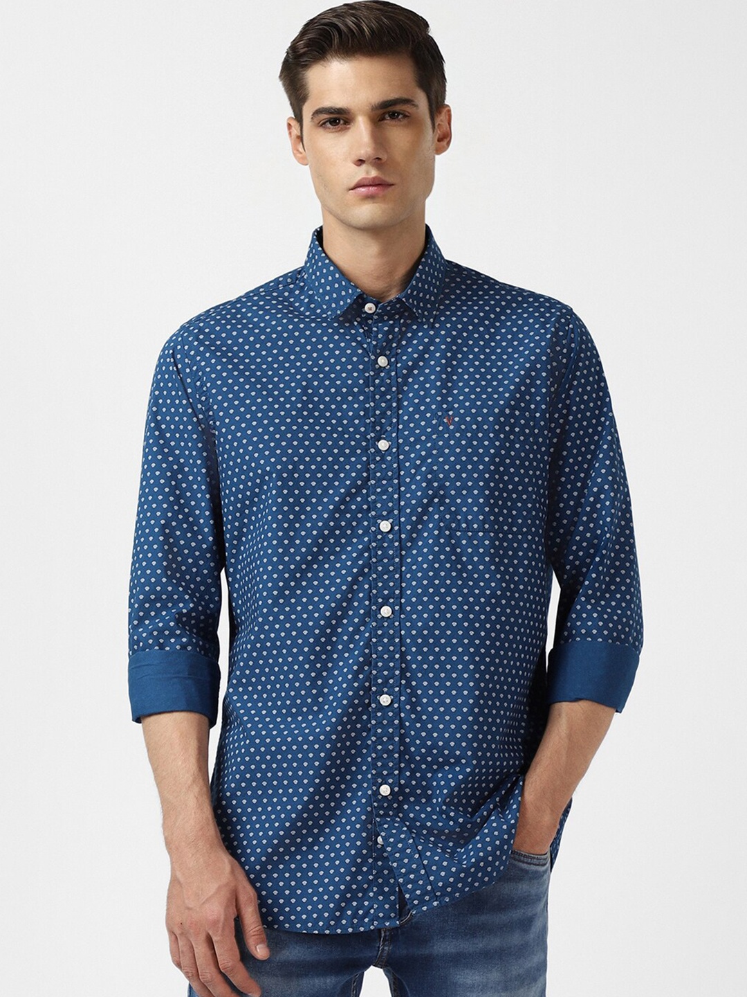 

Van Heusen Sport Slim Fit Micro Ditsy Printed Casual Pure Cotton Shirt, Blue