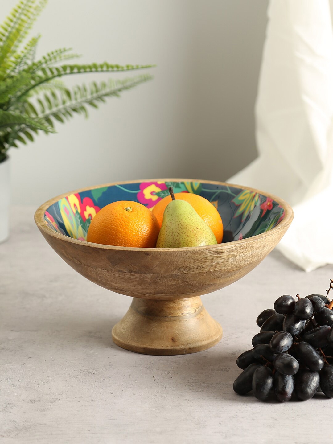 

India Circus by Krsnaa Mehta Blue & Pink Printed Wooden Decorative Bowl