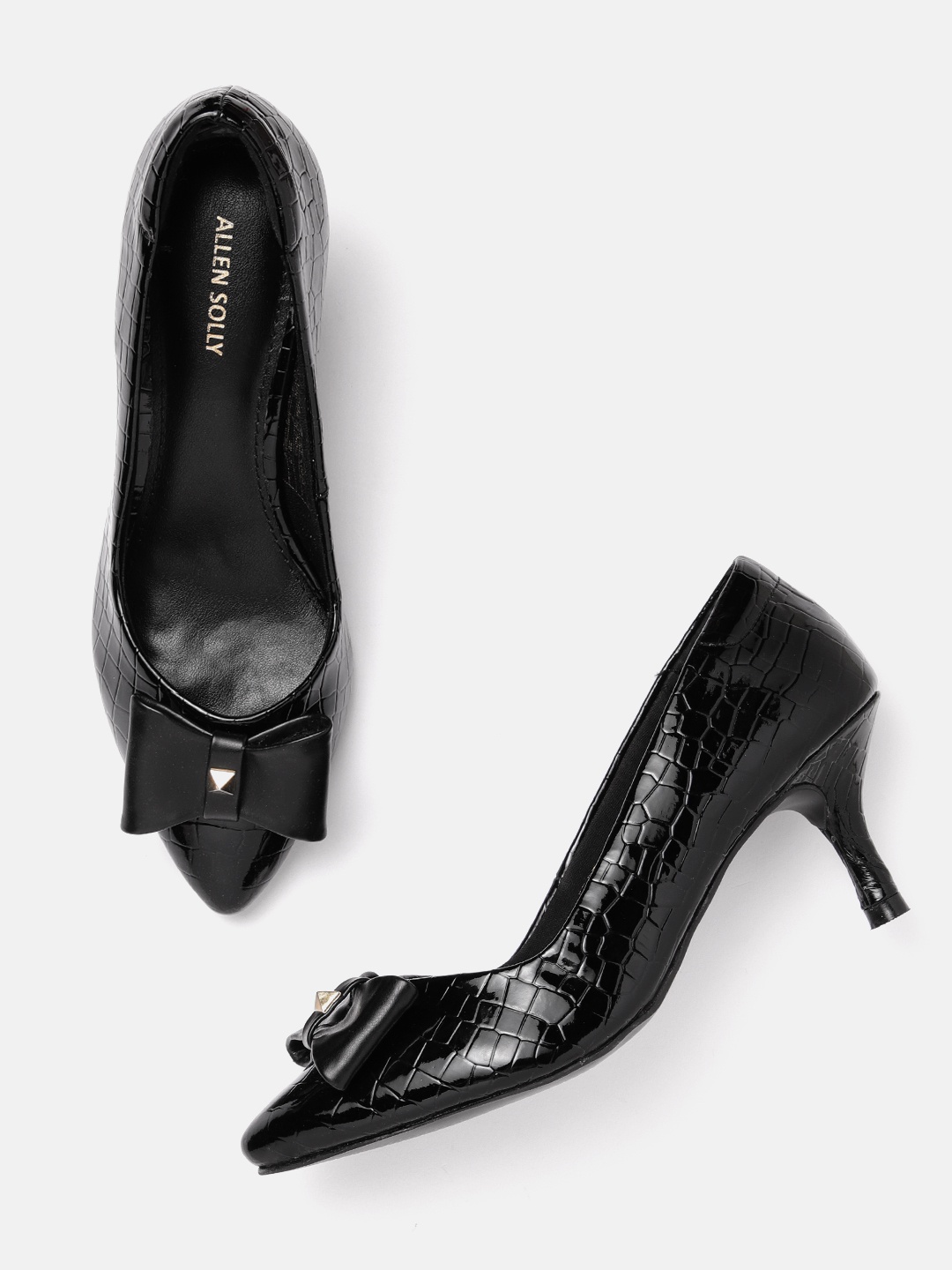 

Allen Solly Croc Textured Slim Heel Pumps, Black