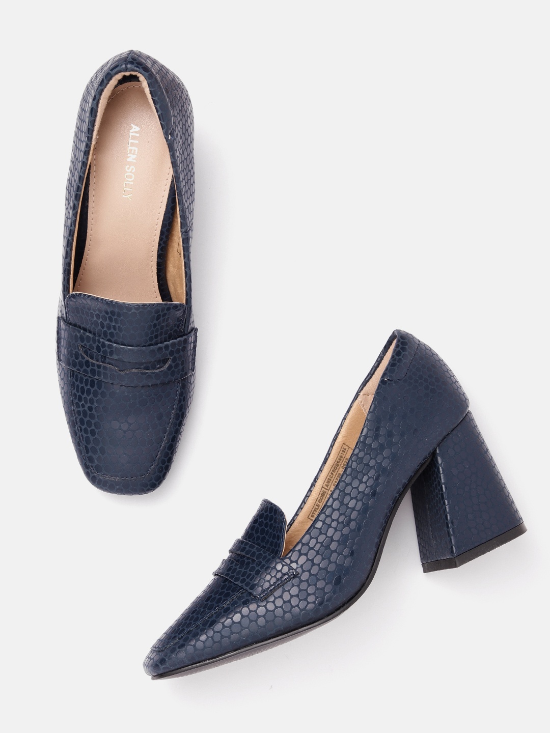 

Allen Solly Snake Skin Textured Block Pumps, Navy blue