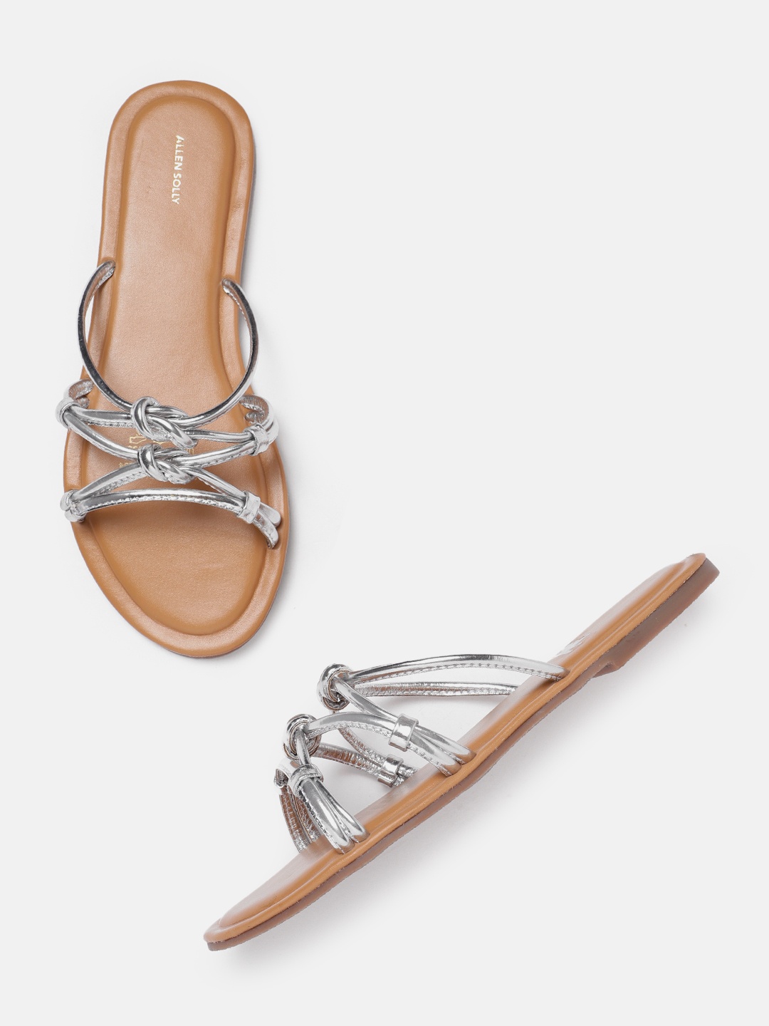 

Allen Solly Women Strappy Open Toe Flats with Knot Detail, Silver