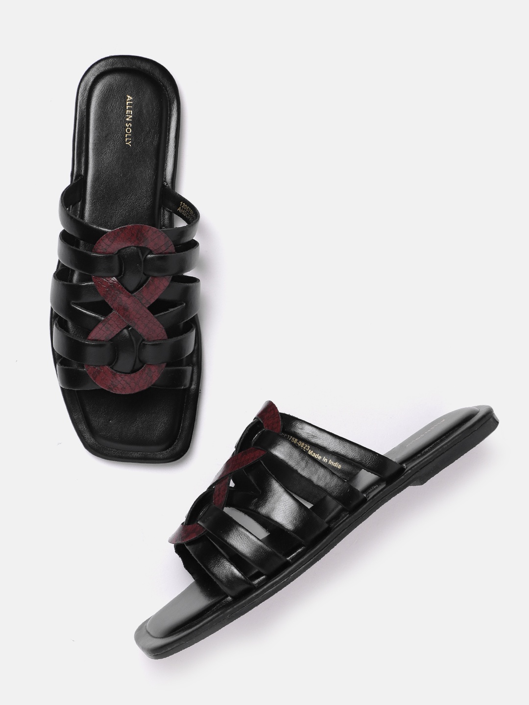 

Allen Solly Women Snake Skin Textured Open Toe Flats, Black