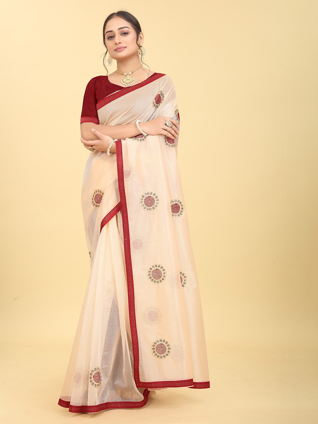 

BAESD Ethnic Motifs Embroidered Organza Saree, Peach