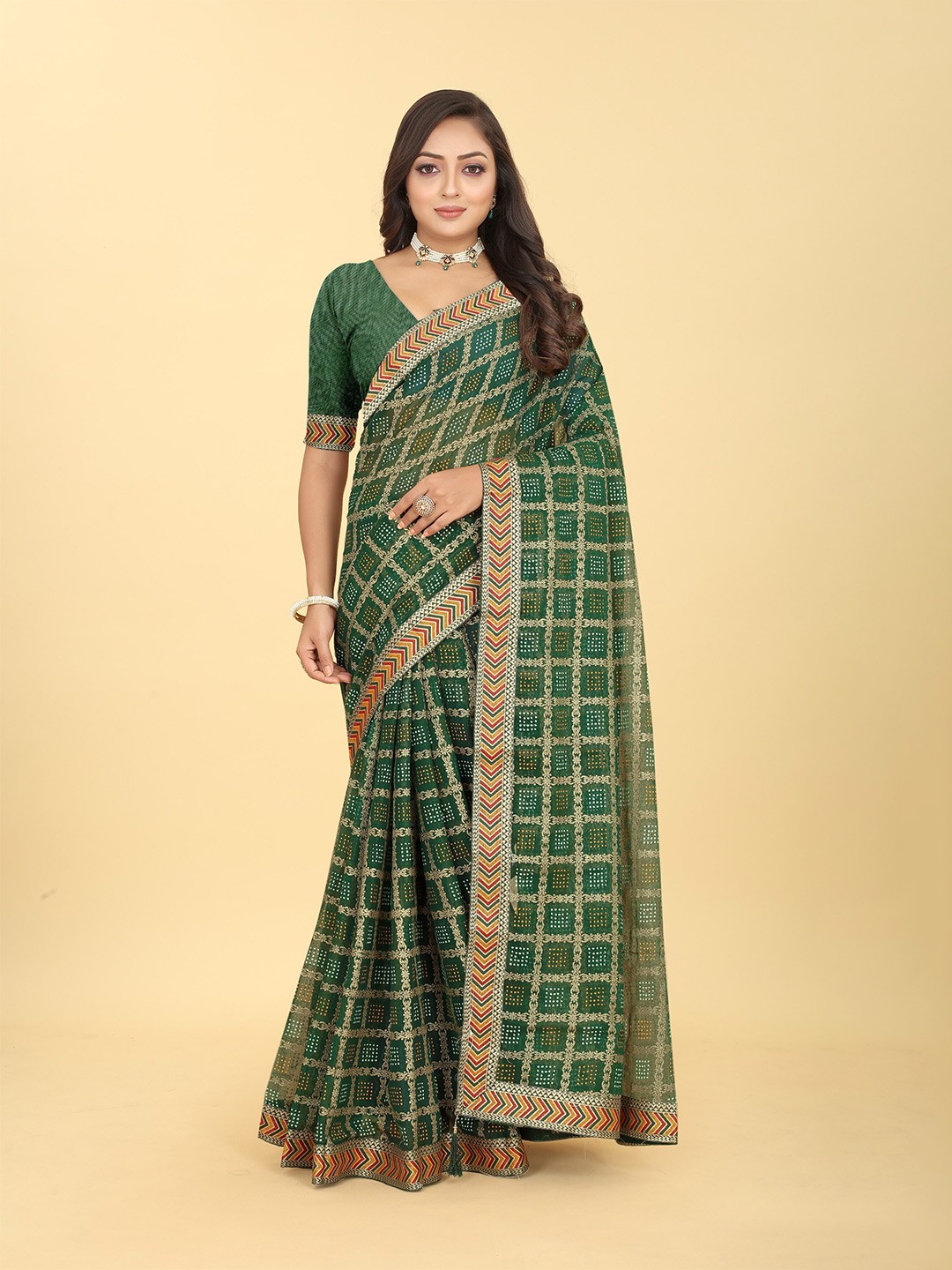 

BAESD Bandhani Printed Saree, Green