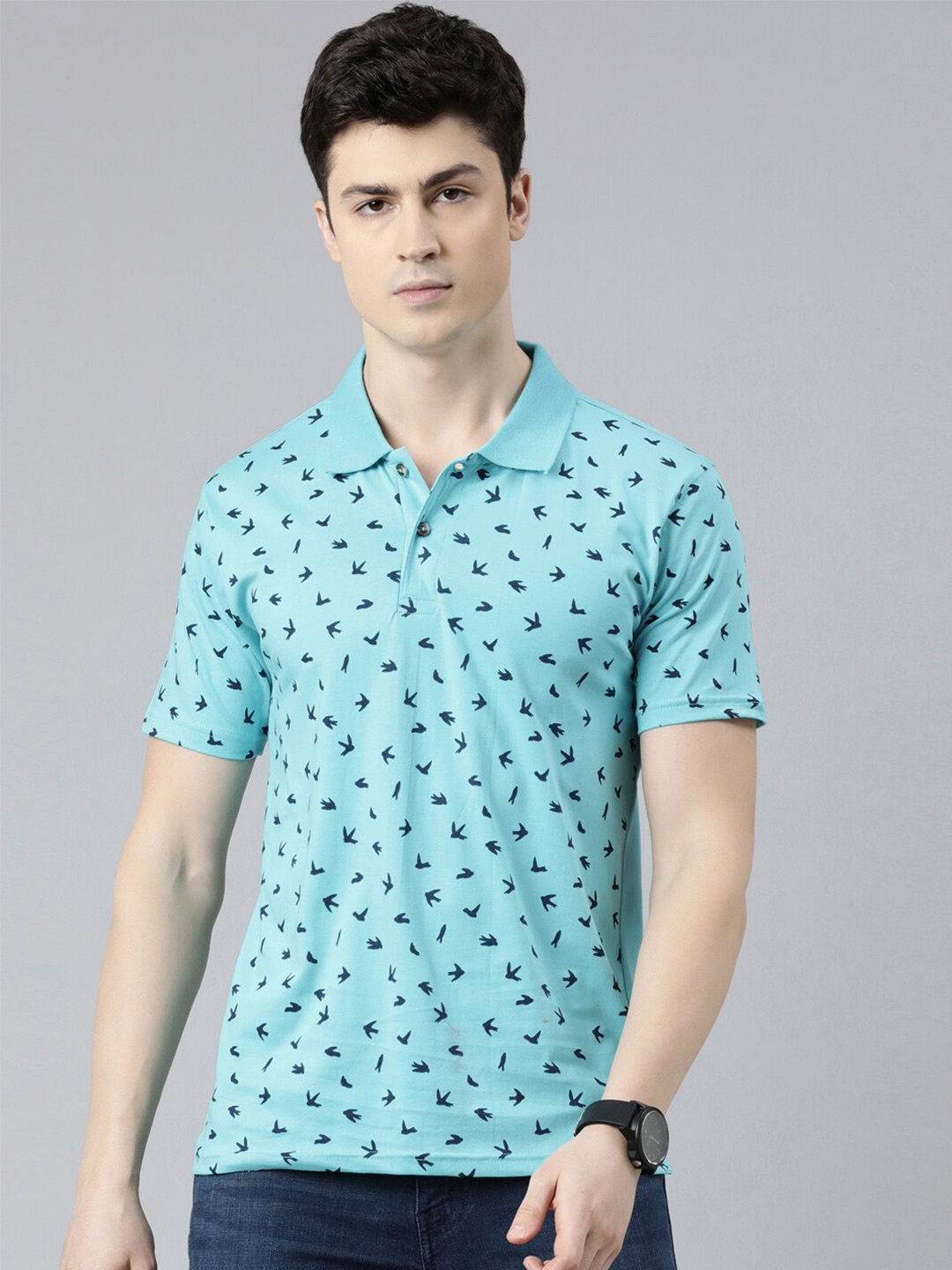 

Kryptic Conversational Printed Polo Collar Pure Cotton T-shirt, Blue