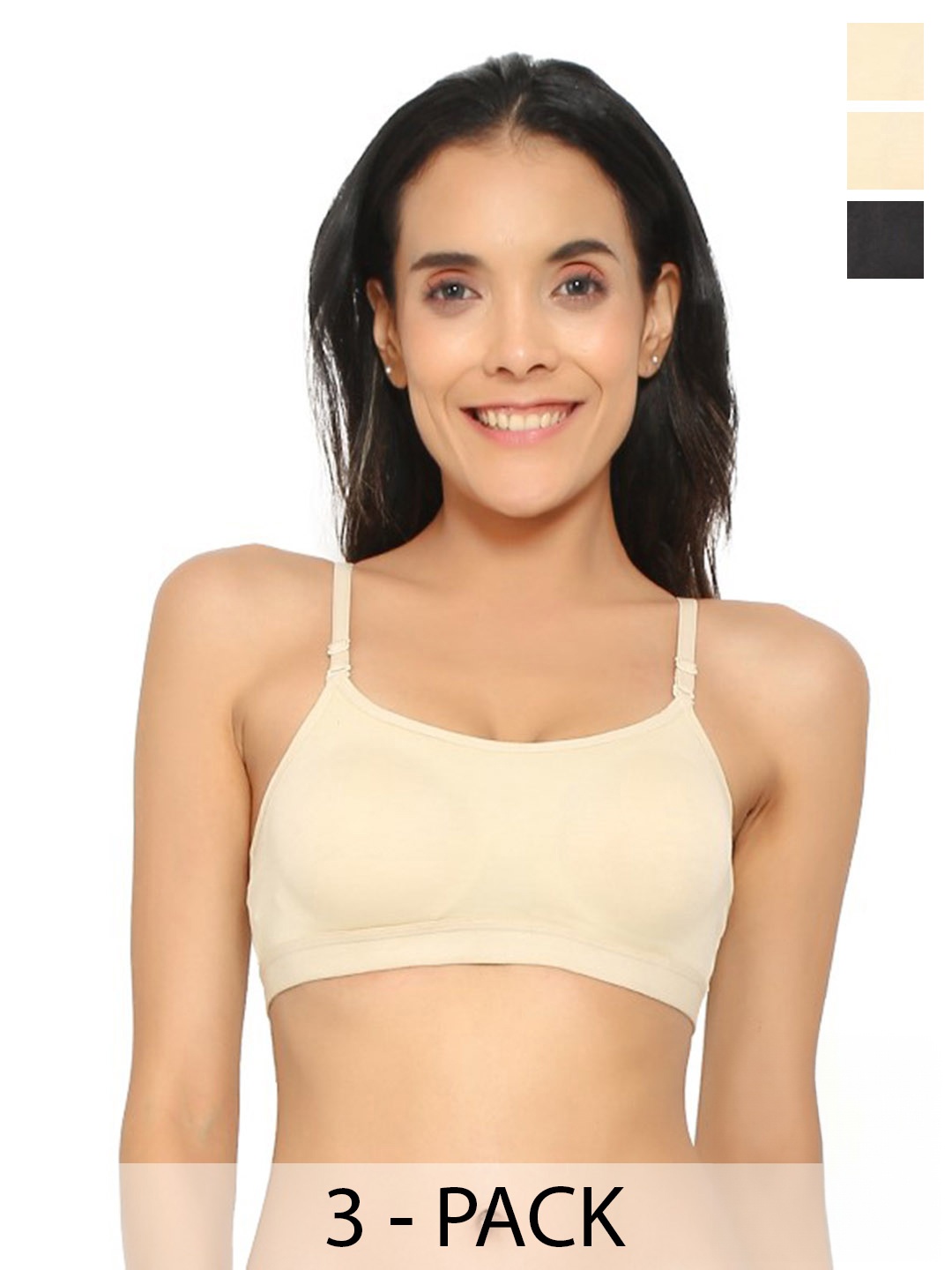 

Aimly Pack Of 3 Non-Padded All Day Comfort Medium Coverage Cotton Workout Bra, Beige