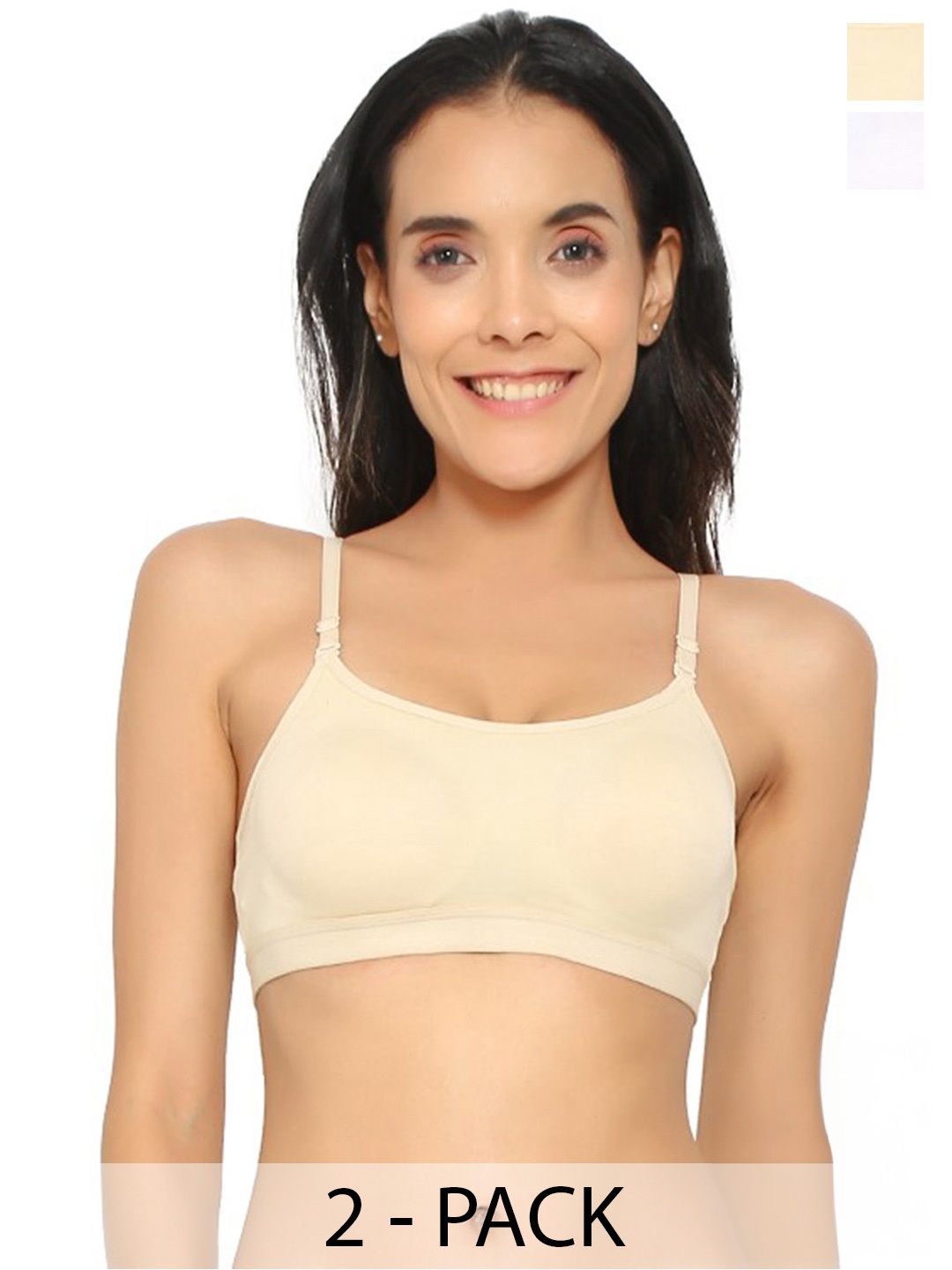 

Aimly Pack of 2 Non-Padded All Day Comfort Medium Coverage Cotton Workout Bra, Beige