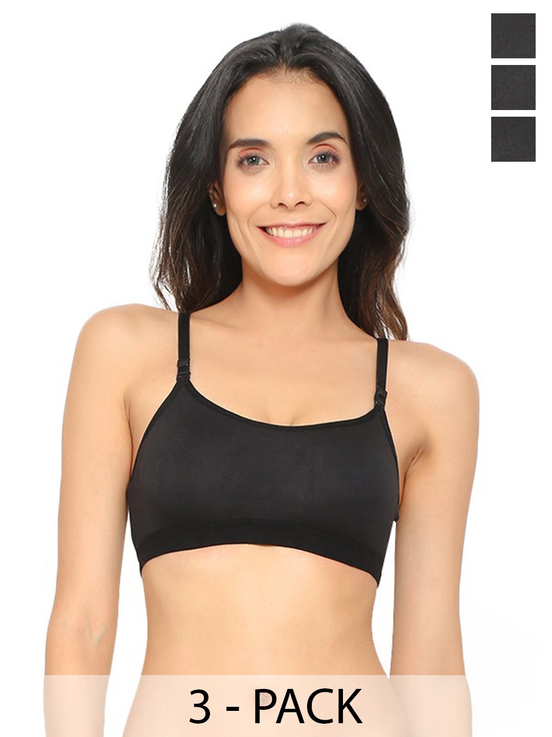 

Aimly Pack of 3 Medium Coverage Non-Padded Non-Wired Sports Bra, Black