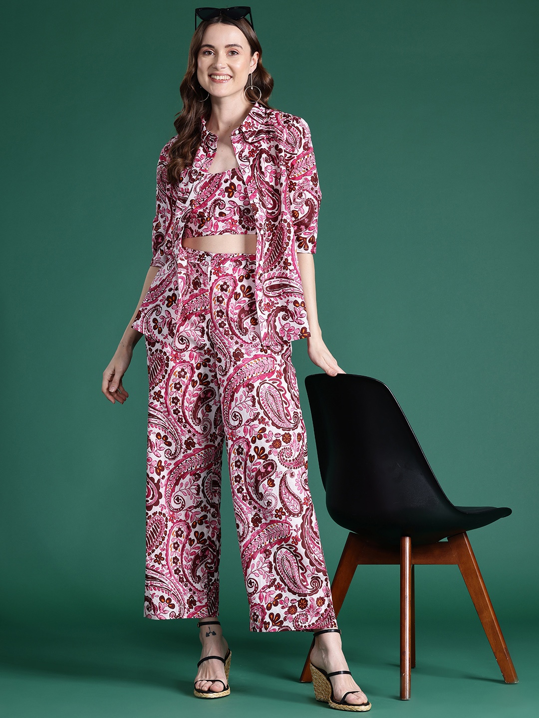 

DressBerry Women Pure Cotton Printed Co-Ords, Off white