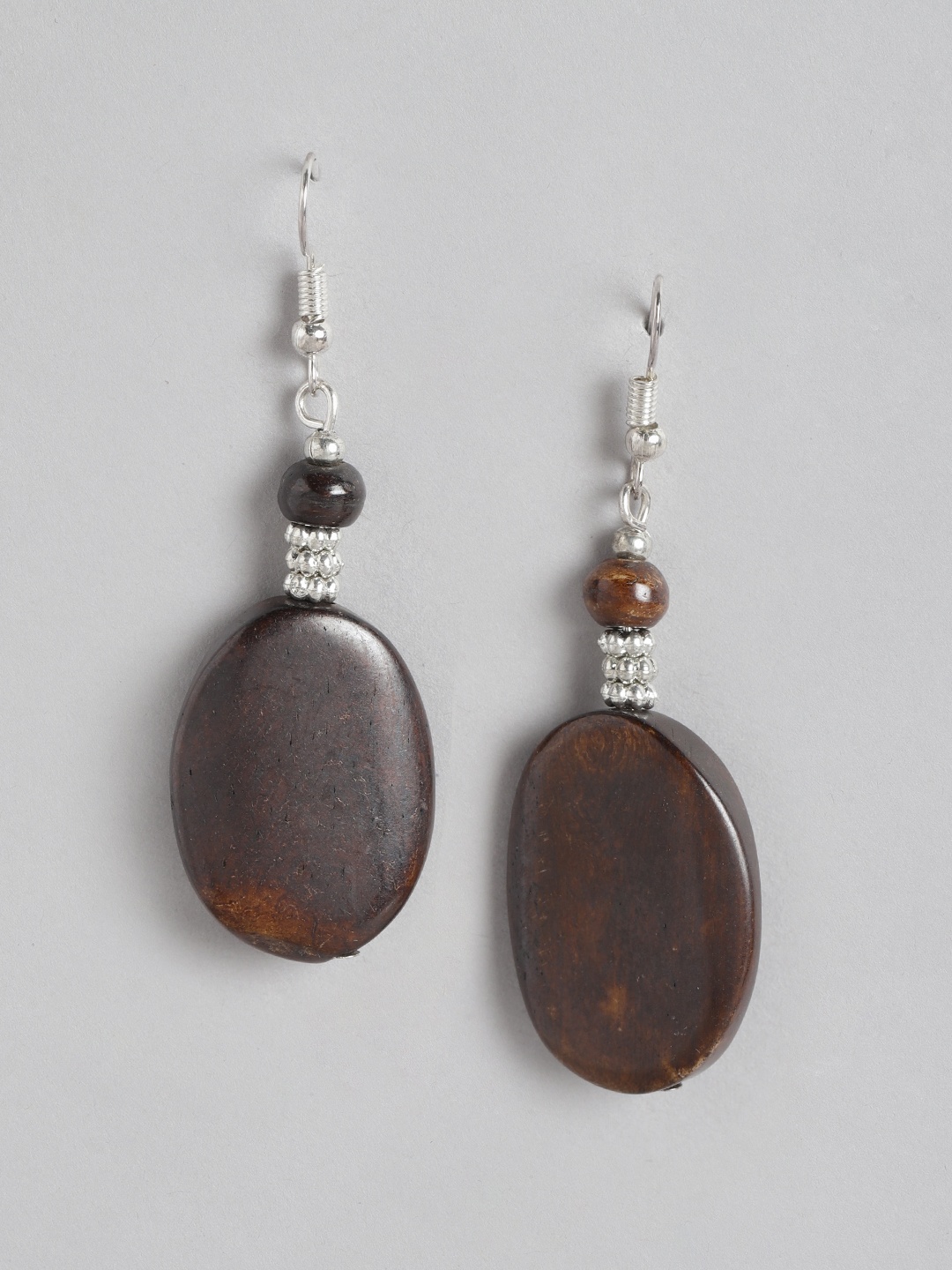 

RICHEERA Beaded Silver-Plated Oval Drop Earrings, Brown