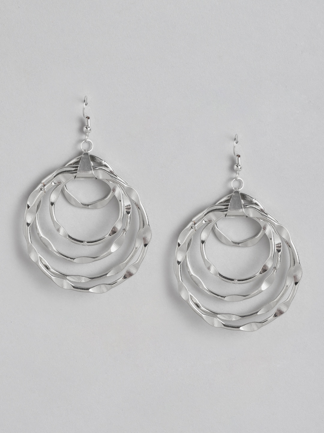 

RICHEERA Silver-Plated Circular Drop Earrings