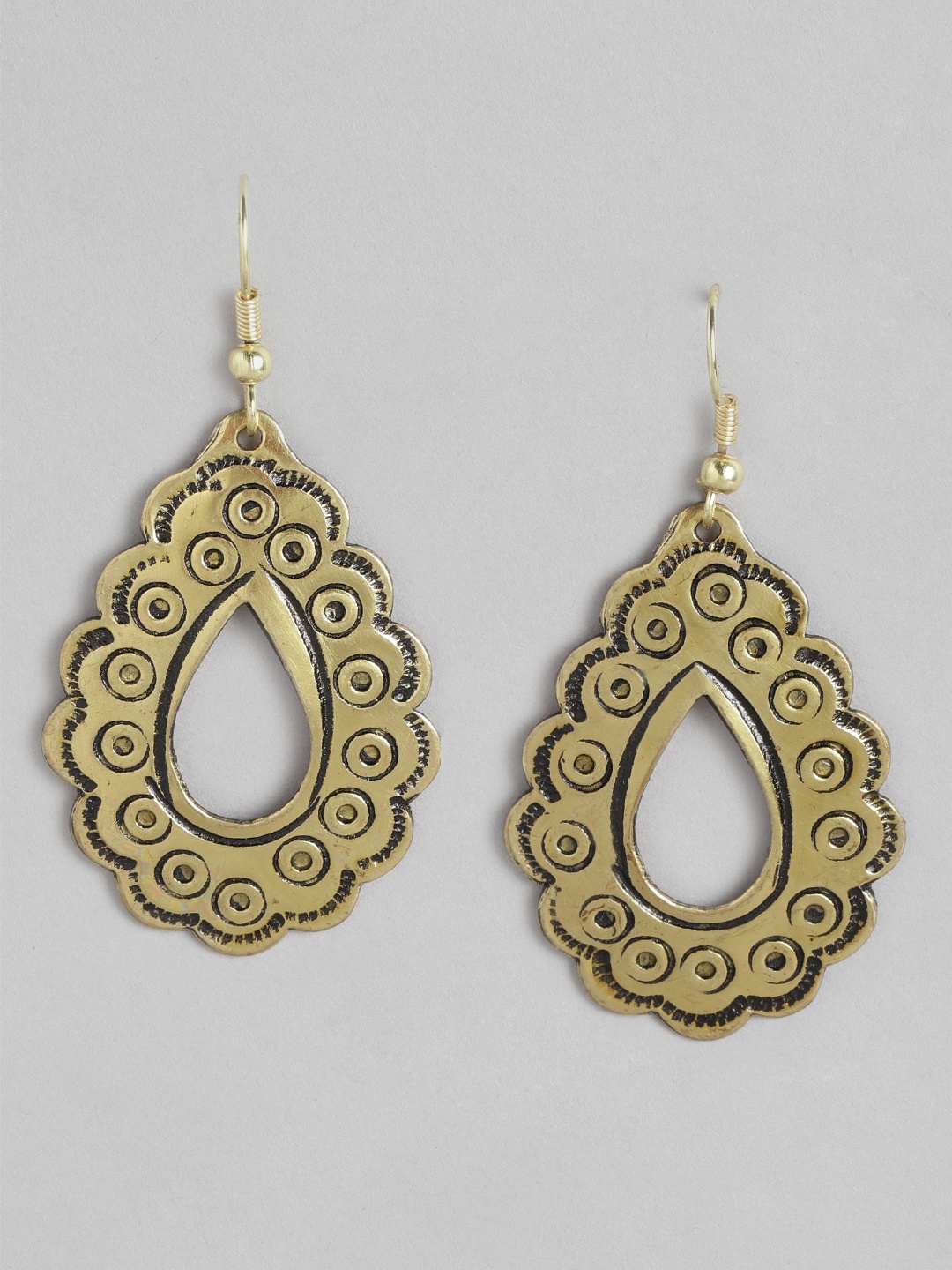 

RICHEERA Gold-Plated Teardrop Shaped Drop Earrings