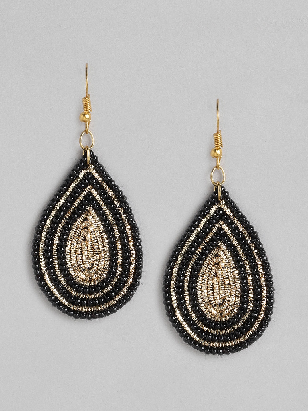 

RICHEERA Gold-Plated Artificial Beads Teardrop Shaped Drop Earrings, Black