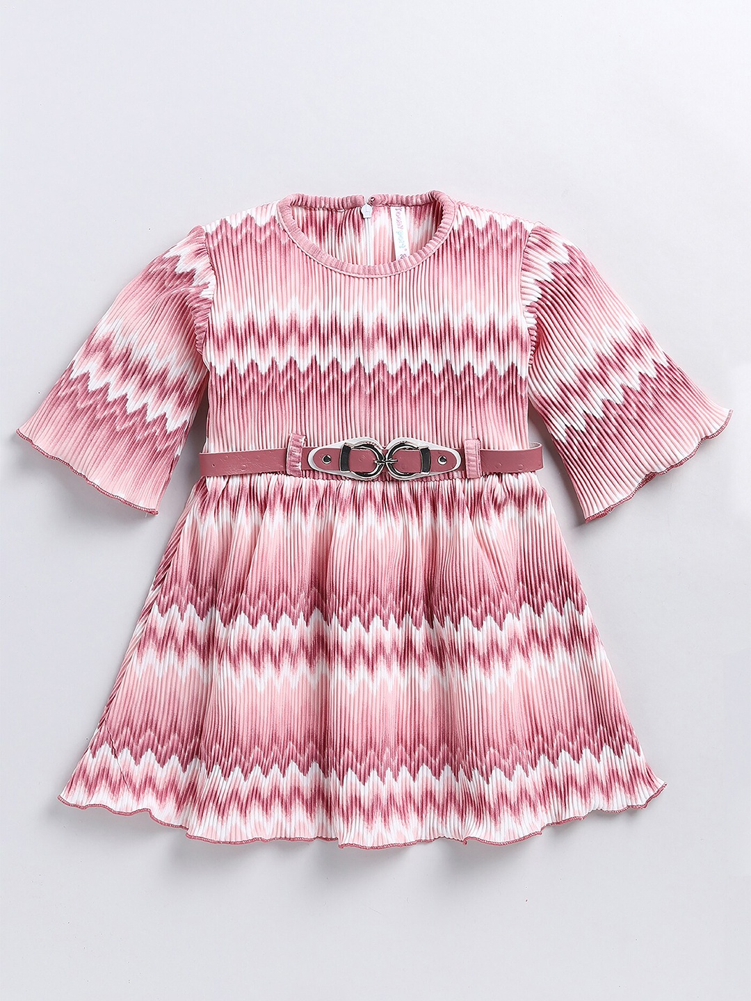 

Toonyport Girls Chevron Printed Gathered & Pleated Fit and Flare Cotton Dress, Pink